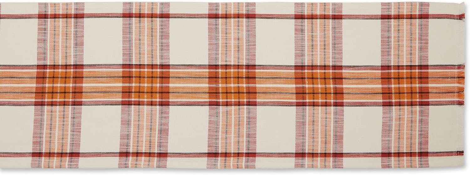 DII Thanksgiving & Fall Table Decoration Autumn Farmhouse Plaid, Table Runner, 14x72, Pumpkin Spice Orange