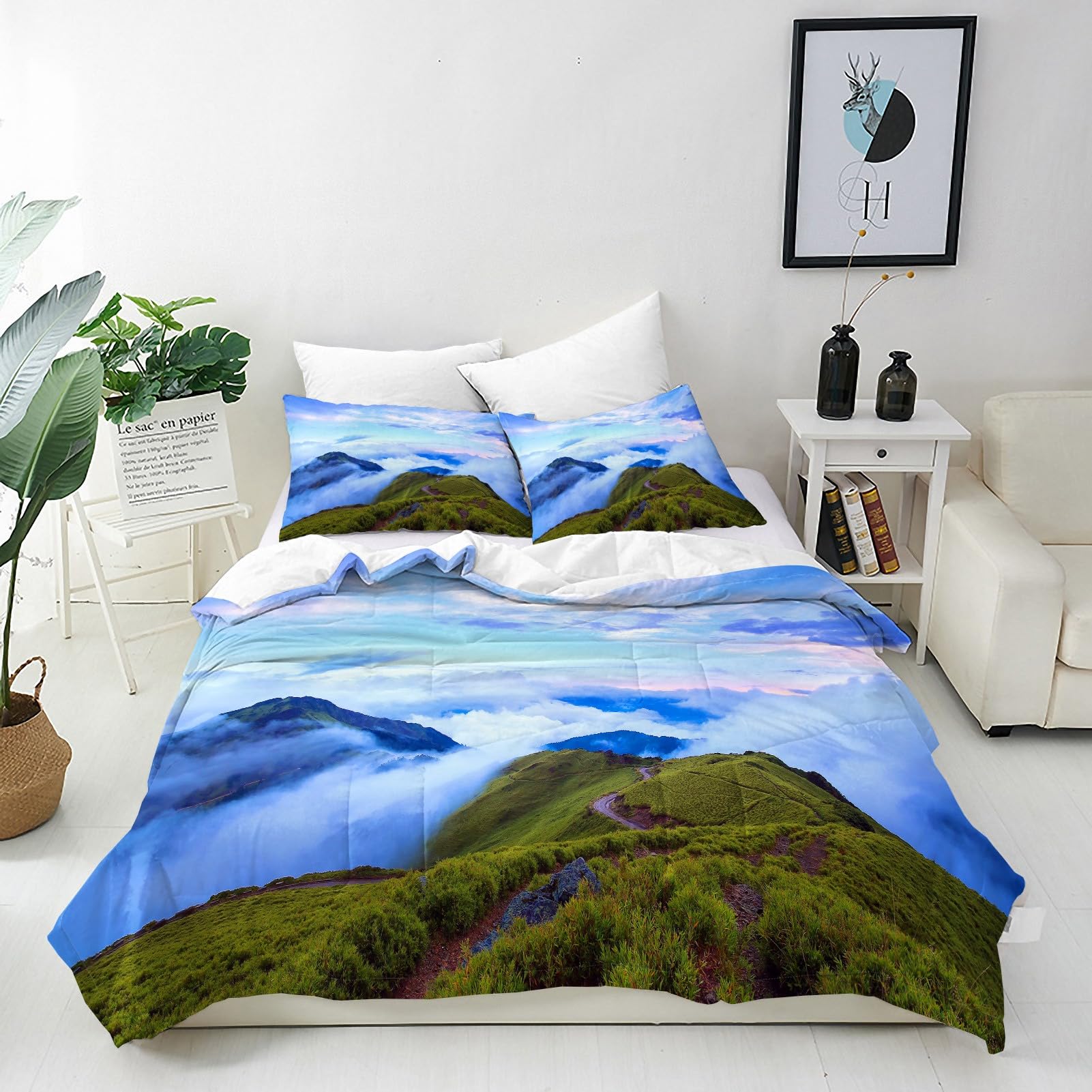 ANHOPE Personalised Bedding Set Custom Size Duvet Cover & Pillowcase Sunrise Cloud Foggy Mountain Top 3D Printed Pattern Customized Quilt Cover for Couple Family Wedding Birthday