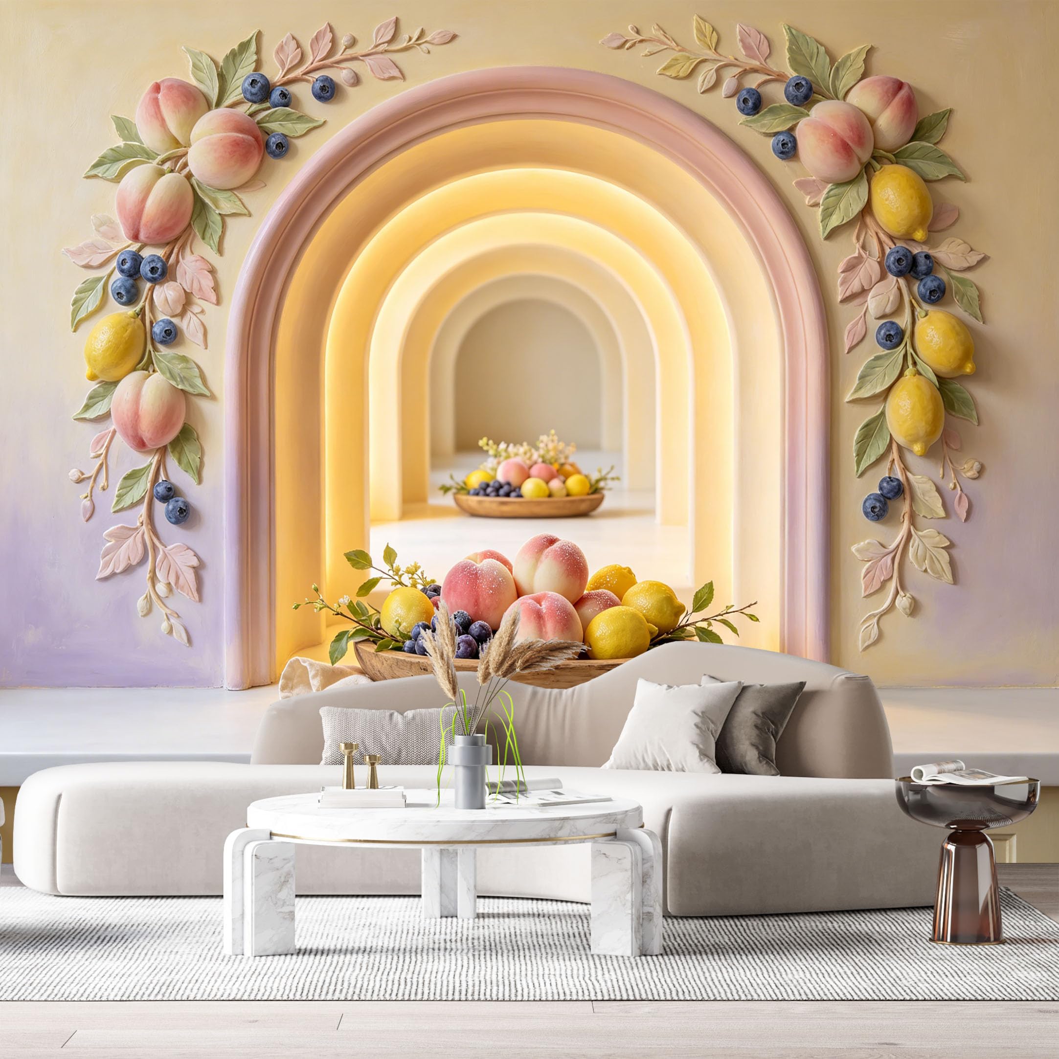 Custom Size Wall Murals Fruit Still Life Peach Lemon Modern 3D Trompe L'Oeil SelfAdhesiveWall Fabric Removable Wallpaper Wall Decor for Living Room Bedroom Bathroom