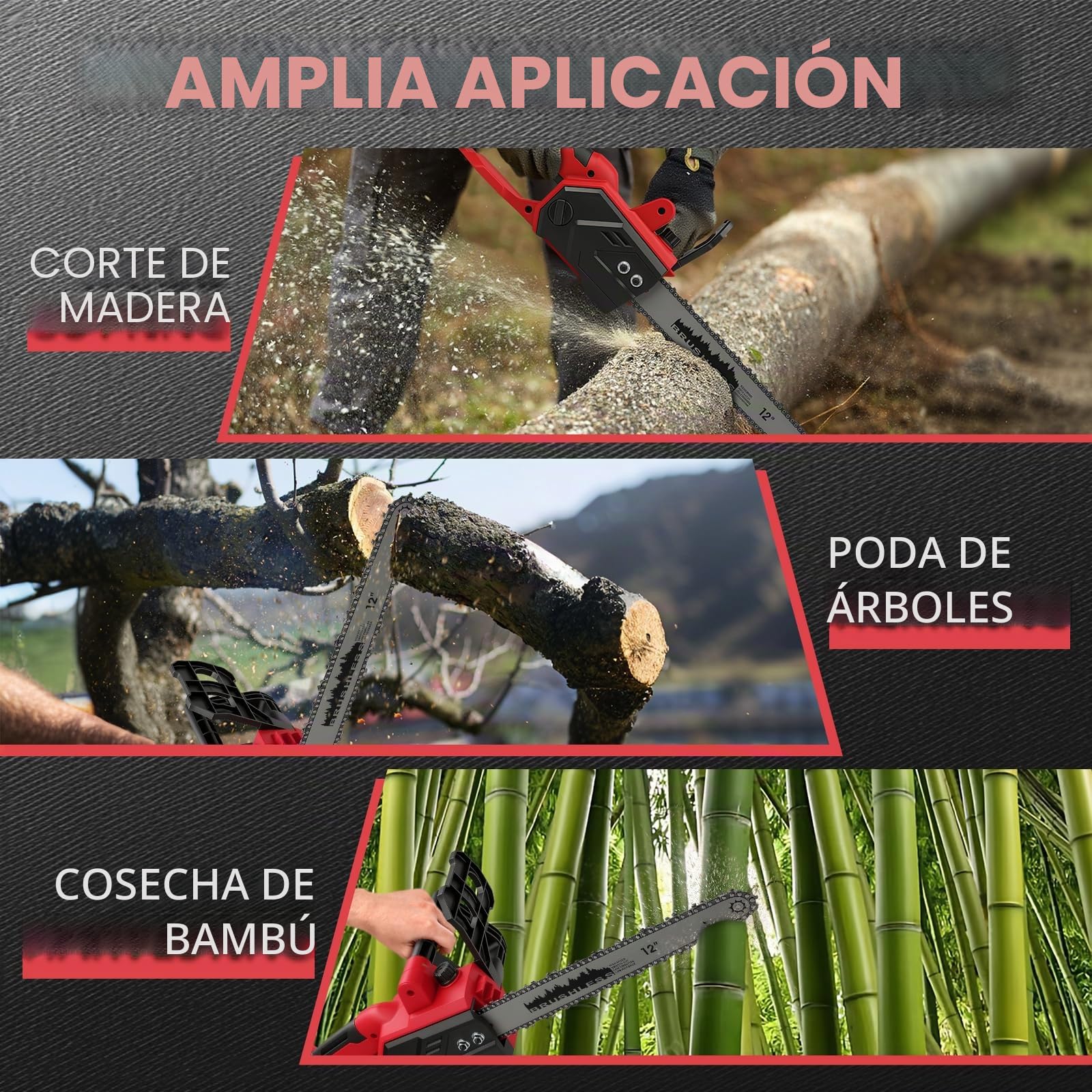 WingFly Motosierra Eléctrica 12 pulgadas, compatible con Milwaukee M18 18 V batería, motosierra Portátil con motor sin escobillas, hoja de sierra de 30 cm, velocidad de cadena de 10 m/s