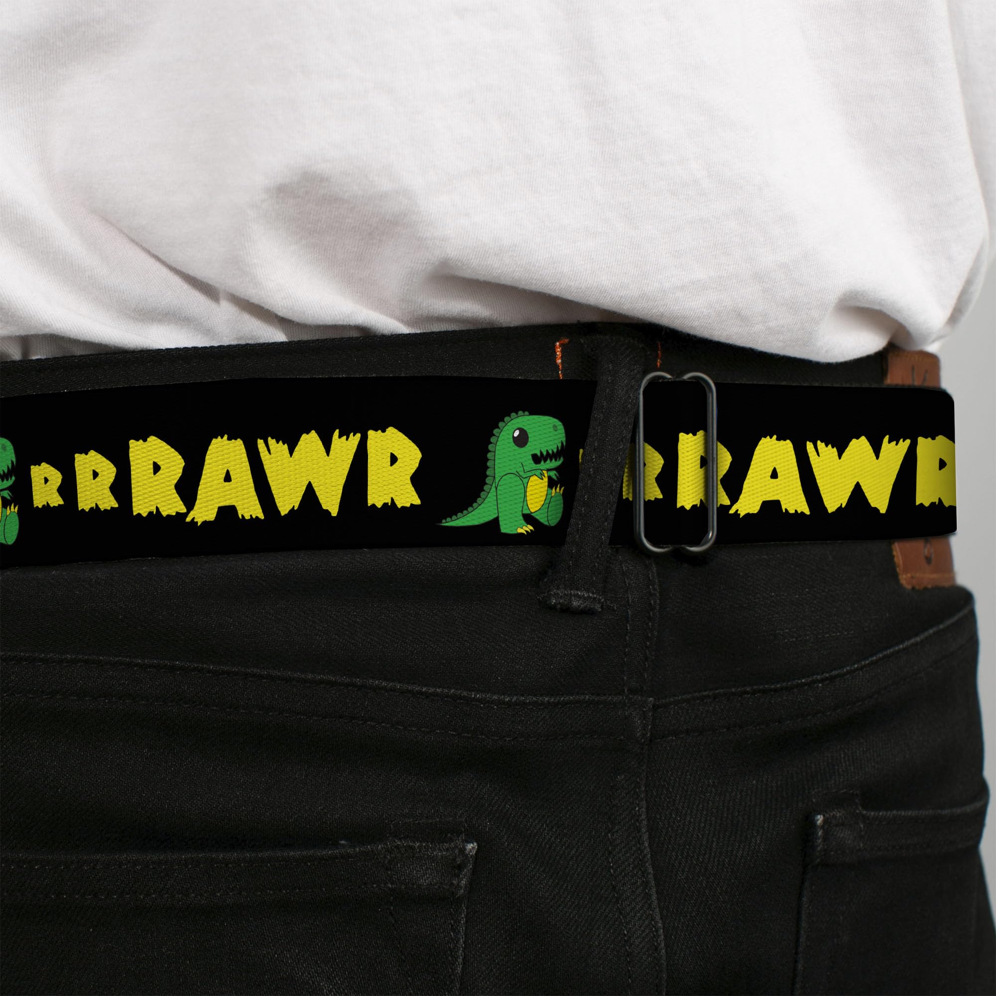 Buckle-Down RRRAWR Sicherheitsgurt Dinosaurier schwarz/grün/gelb 2,5 cm breit 50,8-91,4 cm lang