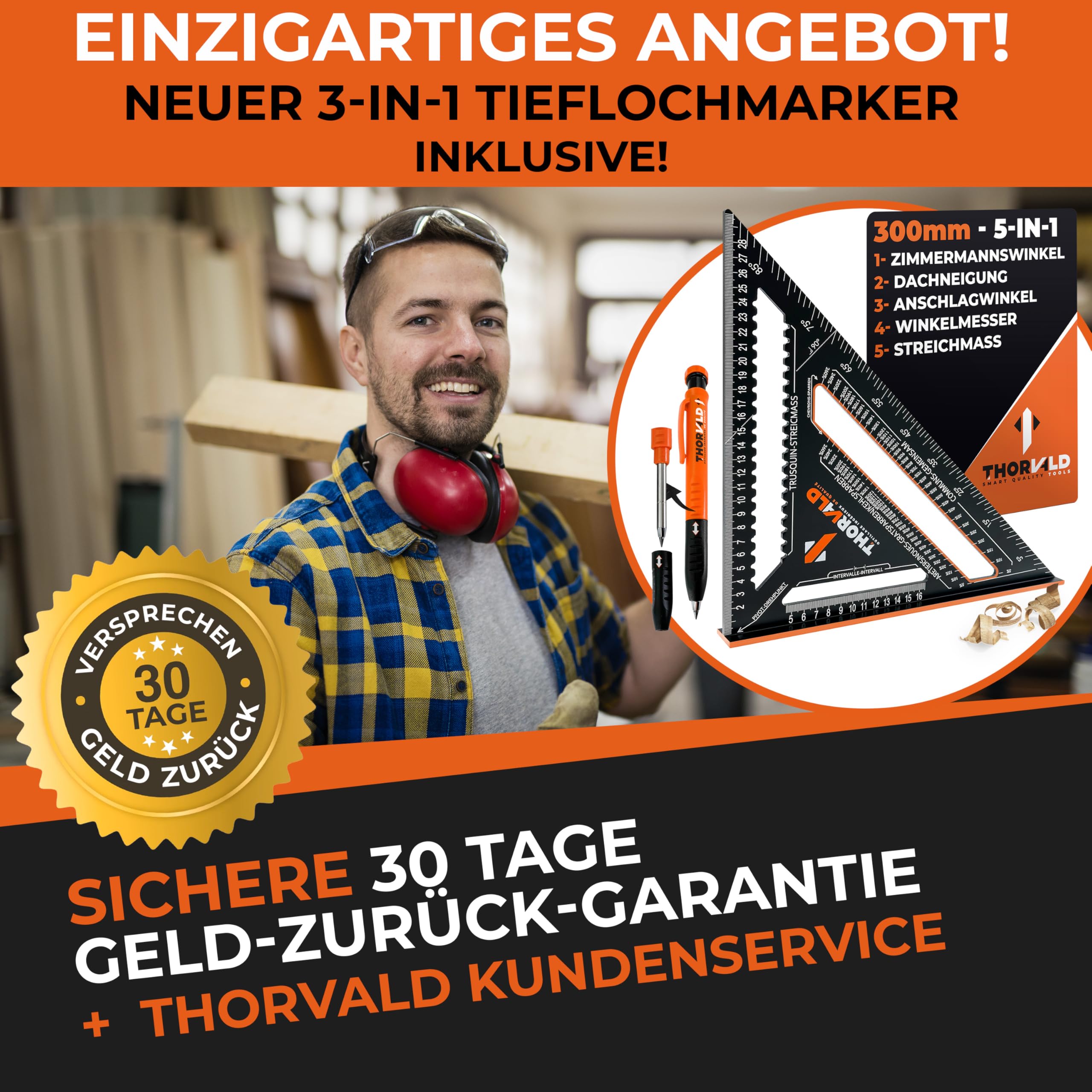 Uitgebreide FR Multifunctionele Winkelhaak 180 mm met Vulpotlood en Handleiding - Aluminium Winkelhaak 45 Graden 90 Graden - Blokhaak voor Klussers - Ideaal voor Houtafmetingen