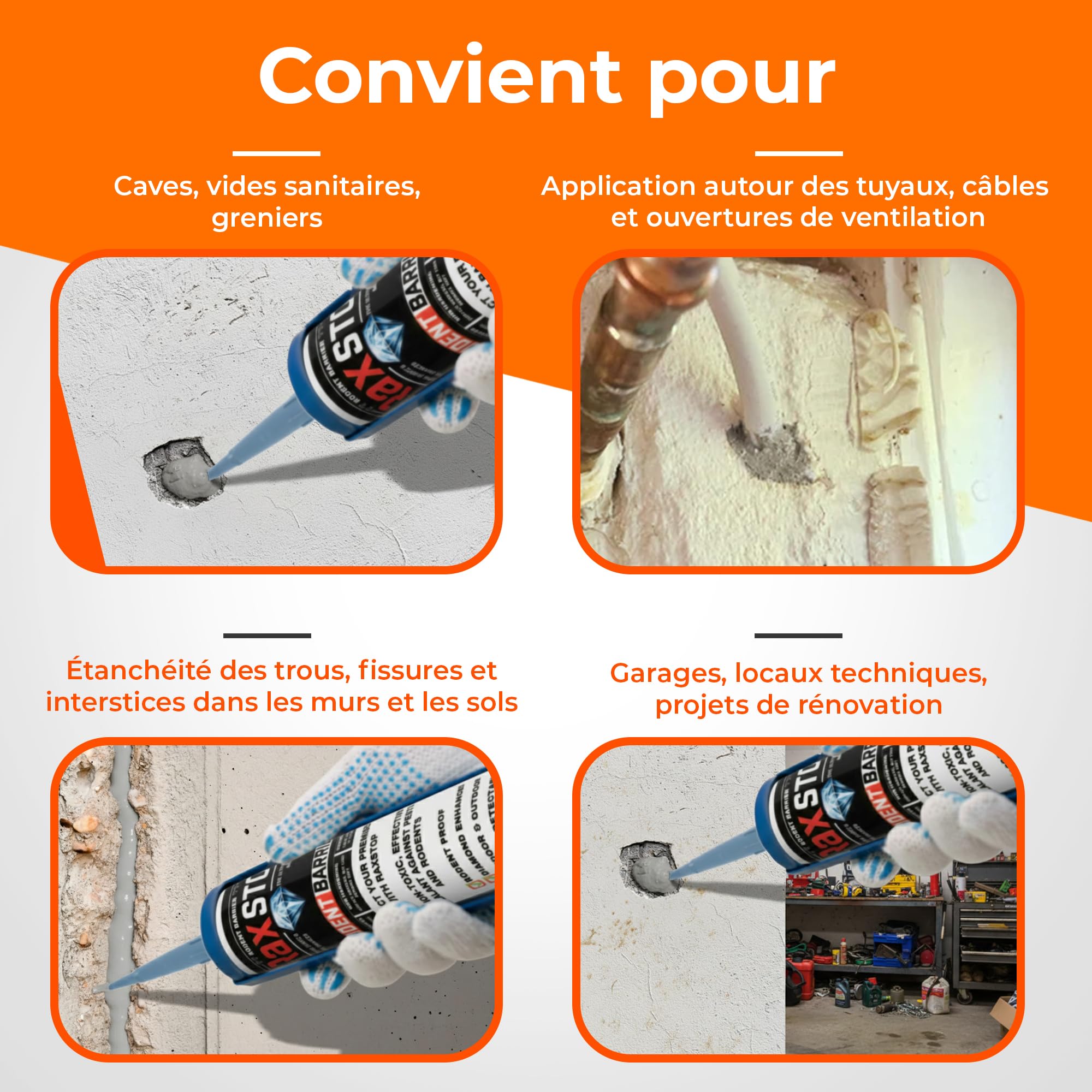 RAXStop 5 x 300 ML Joint Porte Professionnel pour Étanchéité Durable des Bâtiments Mastic Résistant aux Intempéries pour Fissures Passages Techniques et Applications Extérieures