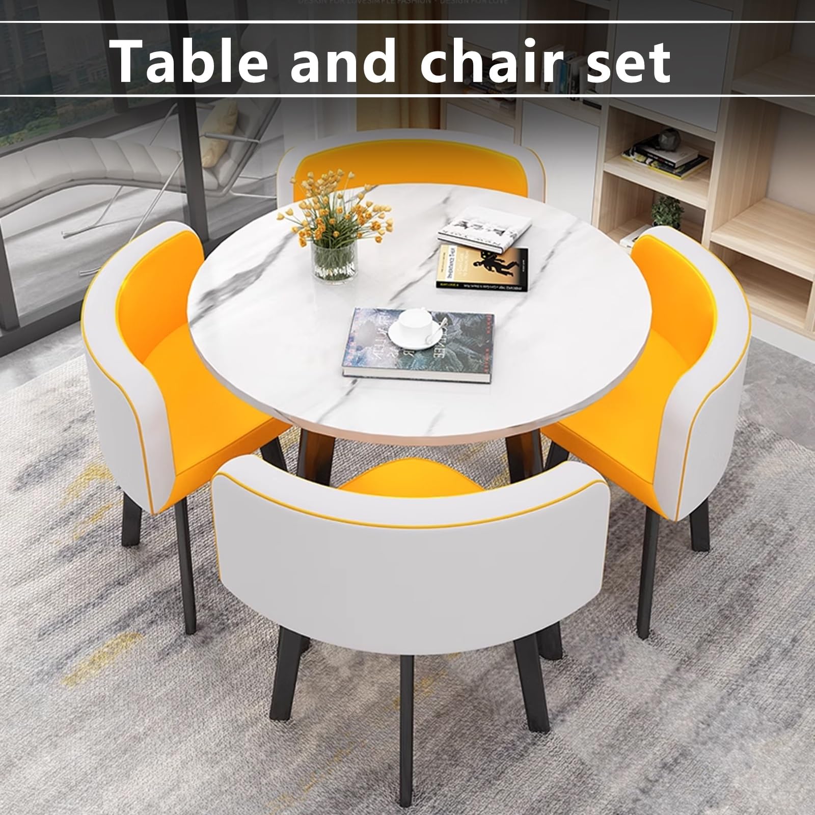 Rundes Esstisch-Set mit 4 Stühlen, Tisch und Stuhl Set, Light Green