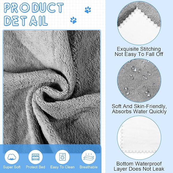 Panelee 10er Set Waschbare Kleintier Unterlage wasserdichte & Saugfähige Käfig Einlage Wiederverwendbar PIPI Pads für Meerschweinchen, Kaninchen, Hase, Katze & Kleine Hunde (Grau, 45 x 60 cm) - 3