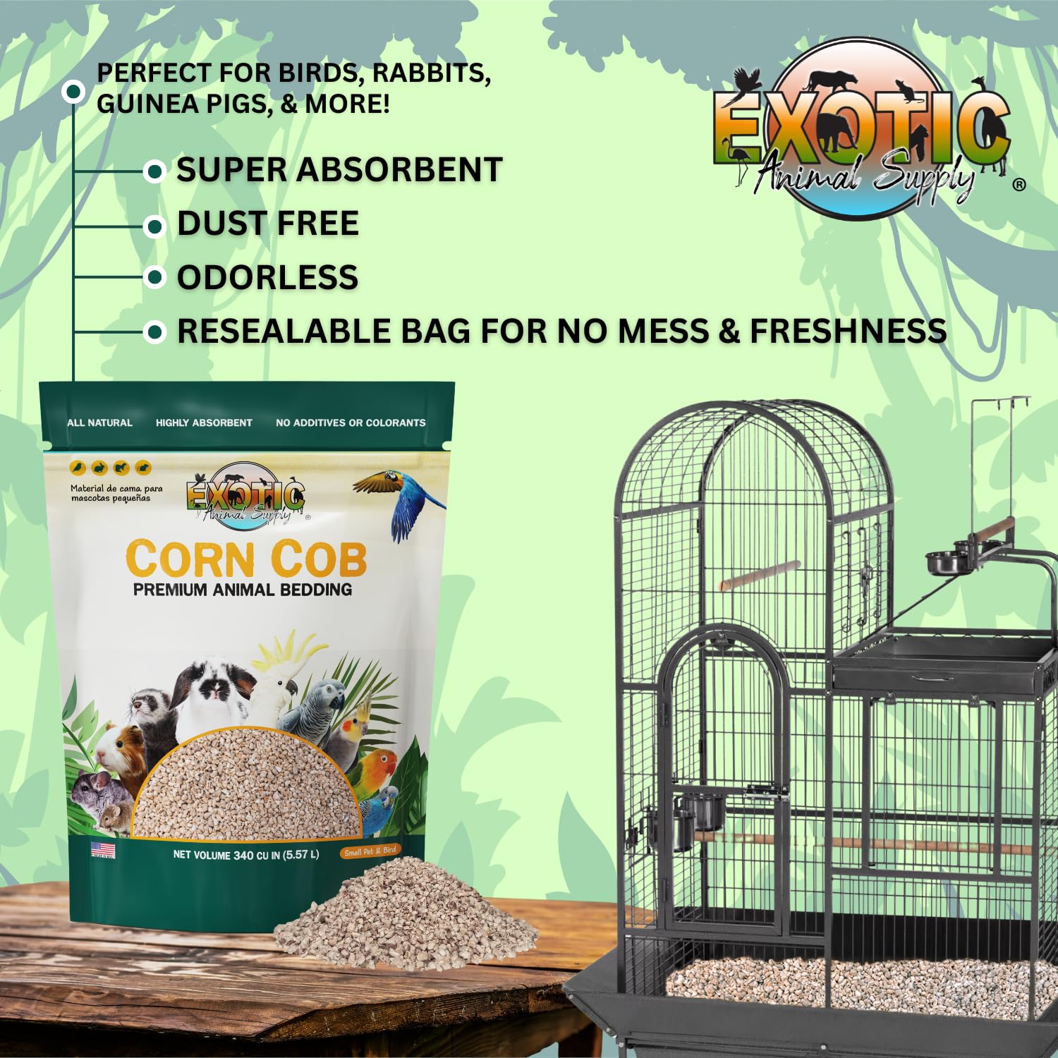 Exotic Animal Supply Natural Corn Cob Bedding, Corn Cob Litter, Dust-Free, Birds and Small Animals ~5lbs (340 CU in)