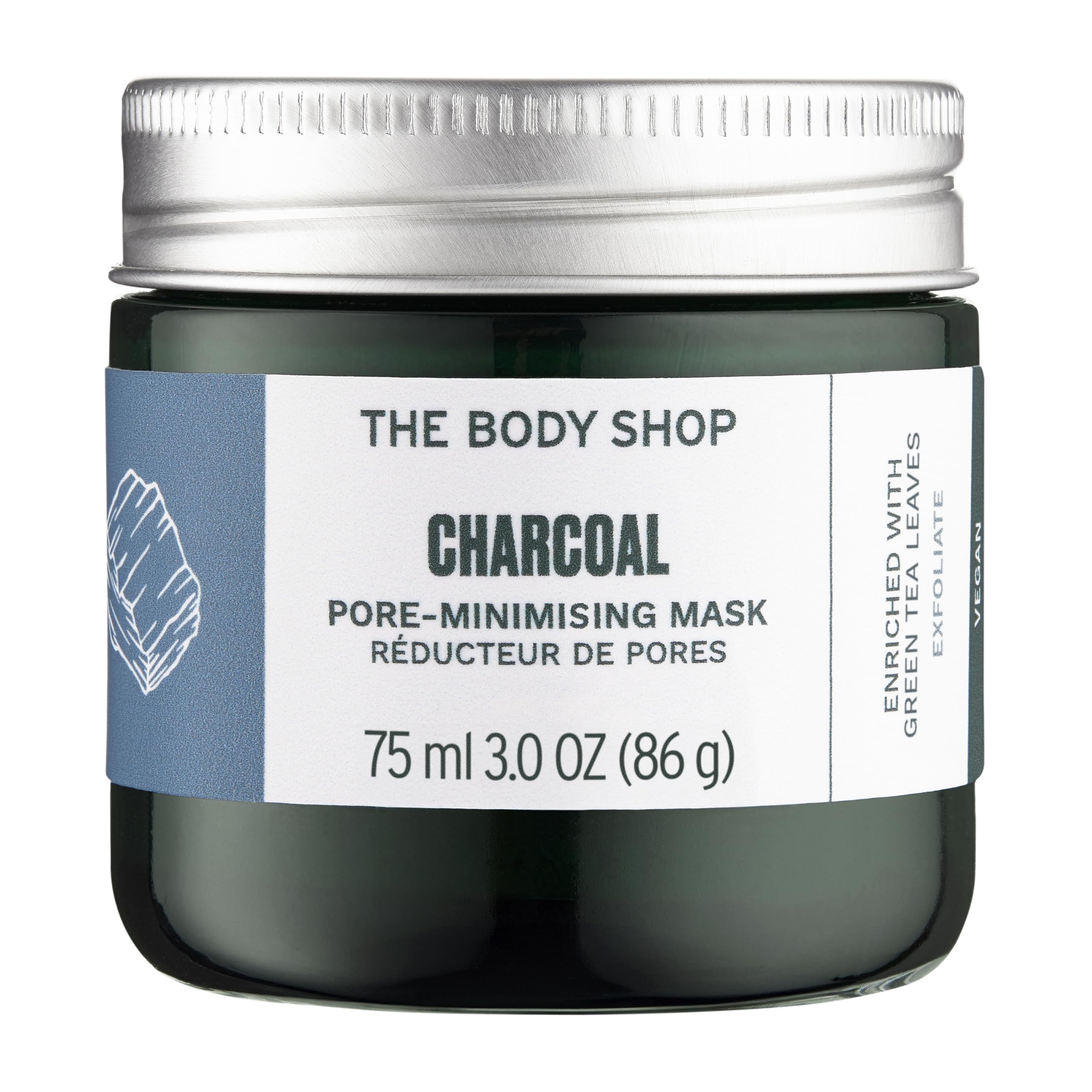 The Body Shop Charcoal Pore-Minimising Mask (1x 75ml), Clay Face Mask for Pores, Exfoliating Charcoal Mud Mask for Face, Skincare Cleansing Treatment for All Skin Types