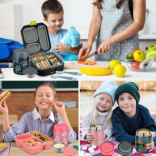 Miniatura 7 de Itslife Lonchera Bento para niños con termo de sopa de 12 onzas y bolsa de almuerzo, recipientes de comida a prueba de fugas para la escuela de