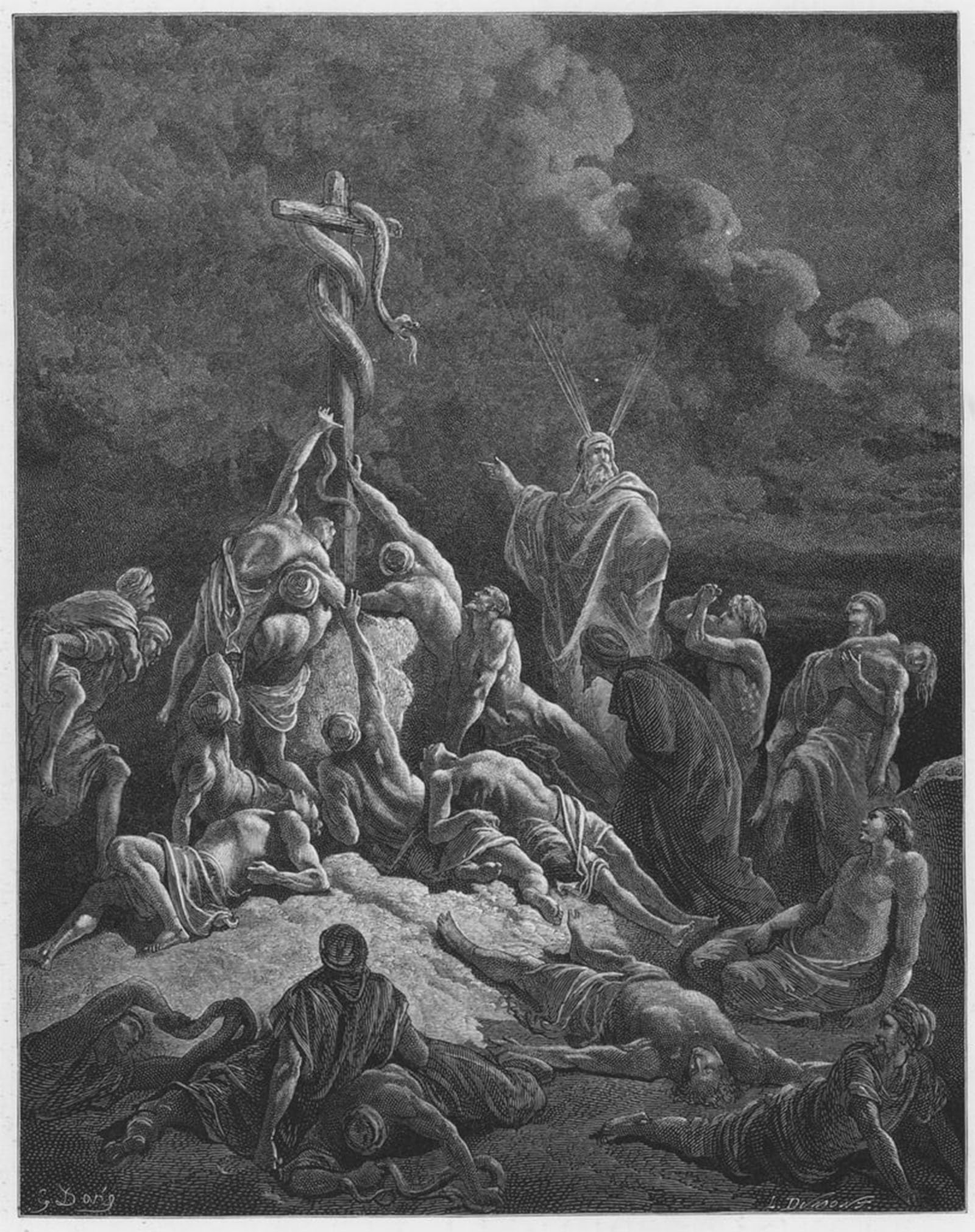 SERENDIPITP Vintage Picture Print on Canvas Wall Art Poster Bible the Brazen Serpent by Gustave Dore Artwork Print Poster for Wall Decor 60x90cm