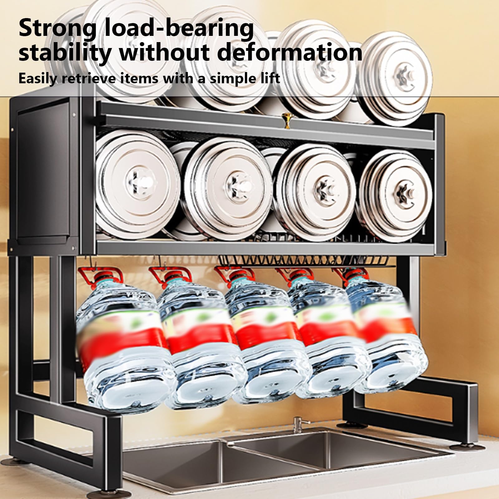 Escurridor De Platos De 3 Niveles para Colocar sobre El Fregadero, De Acero Inoxidable Blanco De 85 Cm con Puertas Abatibles, Organizador para Fregadero De Cocina. Black 85cm/33.5in