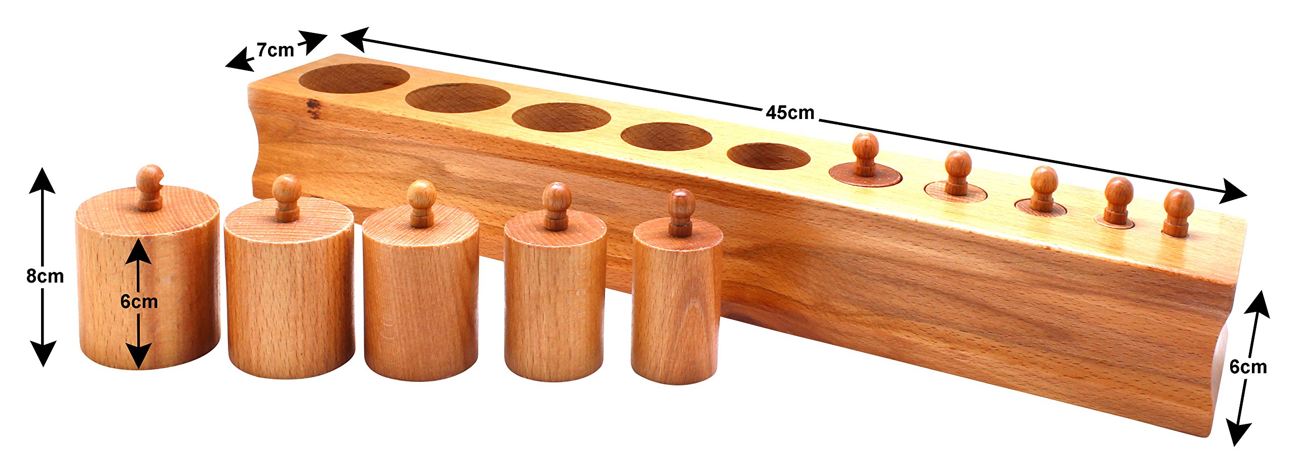 edu fun 91107 Montessori - Blocchi cilindrici in legno, giocattolo educativo a partire dai 3 anni, diametro uguale e altezza diversi giocattoli in legno massiccio (variante 2)