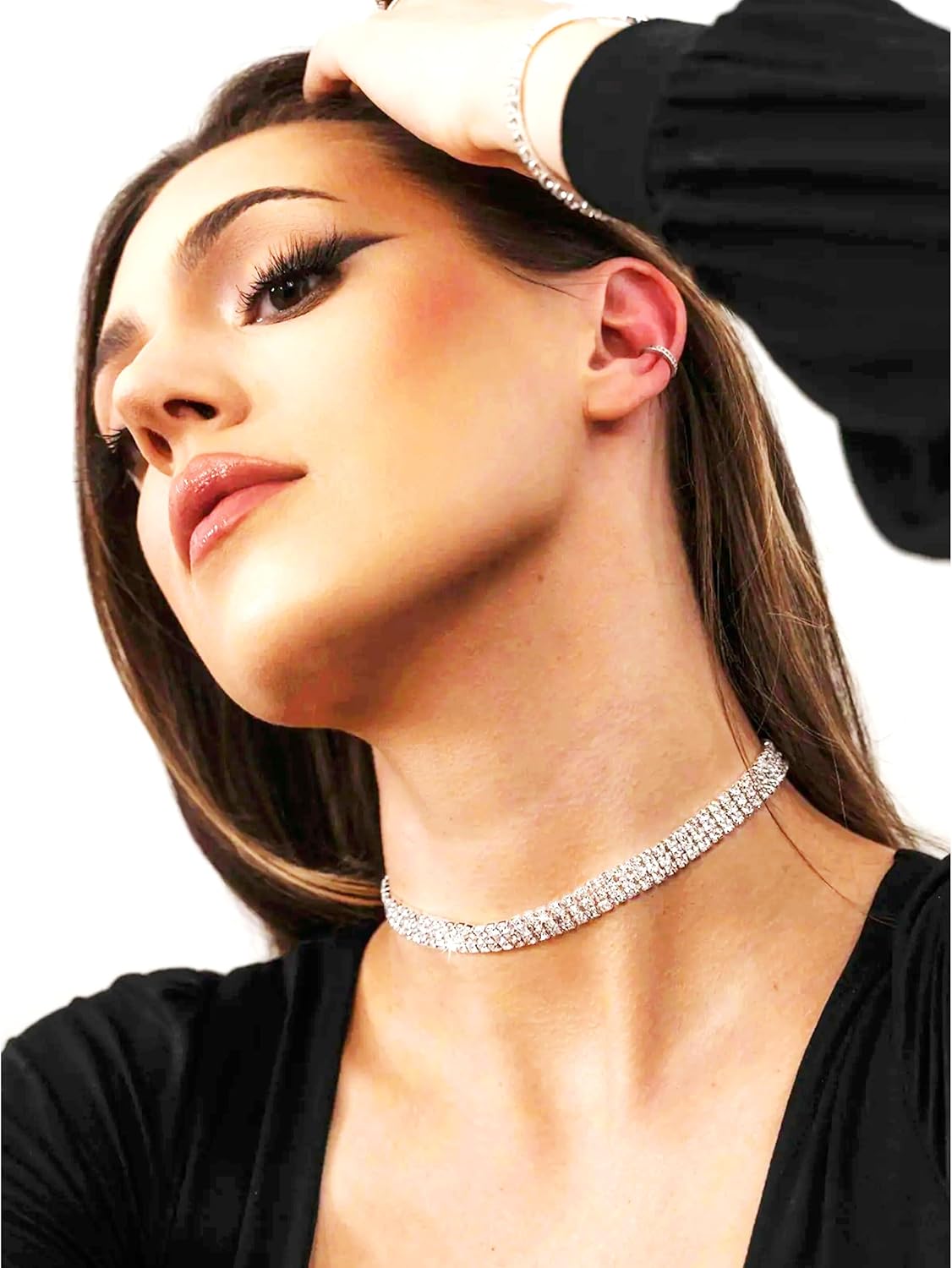 5 Pieces Rhinestone Choker Necklaces for Women Silver Gold Plated Tennis Necklaces Dainty Crystal Choker Set Jewelry - Image 5