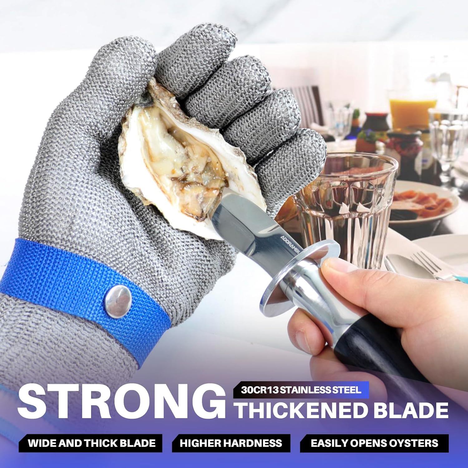 Oyster Shucking Knife+A9 Cut-Resistant Glove with Gift Box,Stainless Steel Oyster Knife and Oyster Shucking Gloves Kit,Heavy Duty Oyster Opener Tool, Oyster Shucker Tool for Chef