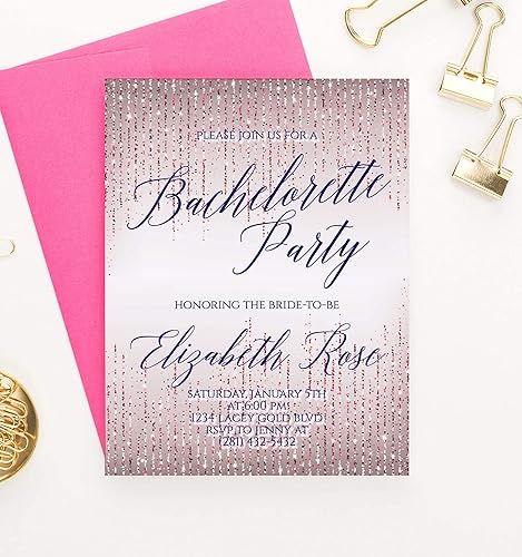 Miniatura 2 de Bachelorette Party Invitations, Bachelorette Party Invites Sparkle, Printed Rose Gold Glitter Effect, Your choice of Quantity and Envelope Color