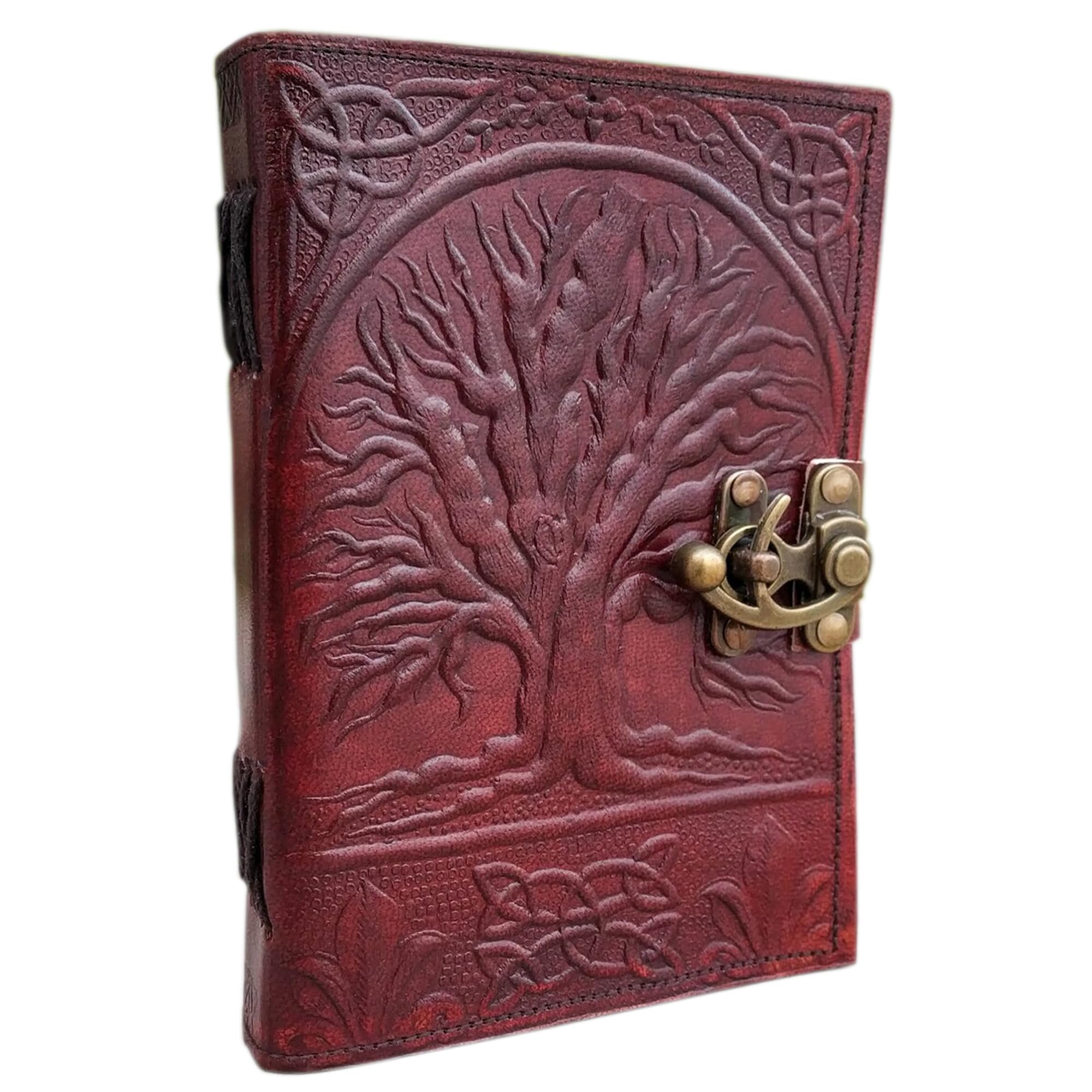 Handmade Leather Journal Tree of Life Notebook, 200 Blank Pages - Journals for Women and Men - For Travel Diary Writing, Daily Work, Sketchbook - Vintage Feel (7x5 Innch)