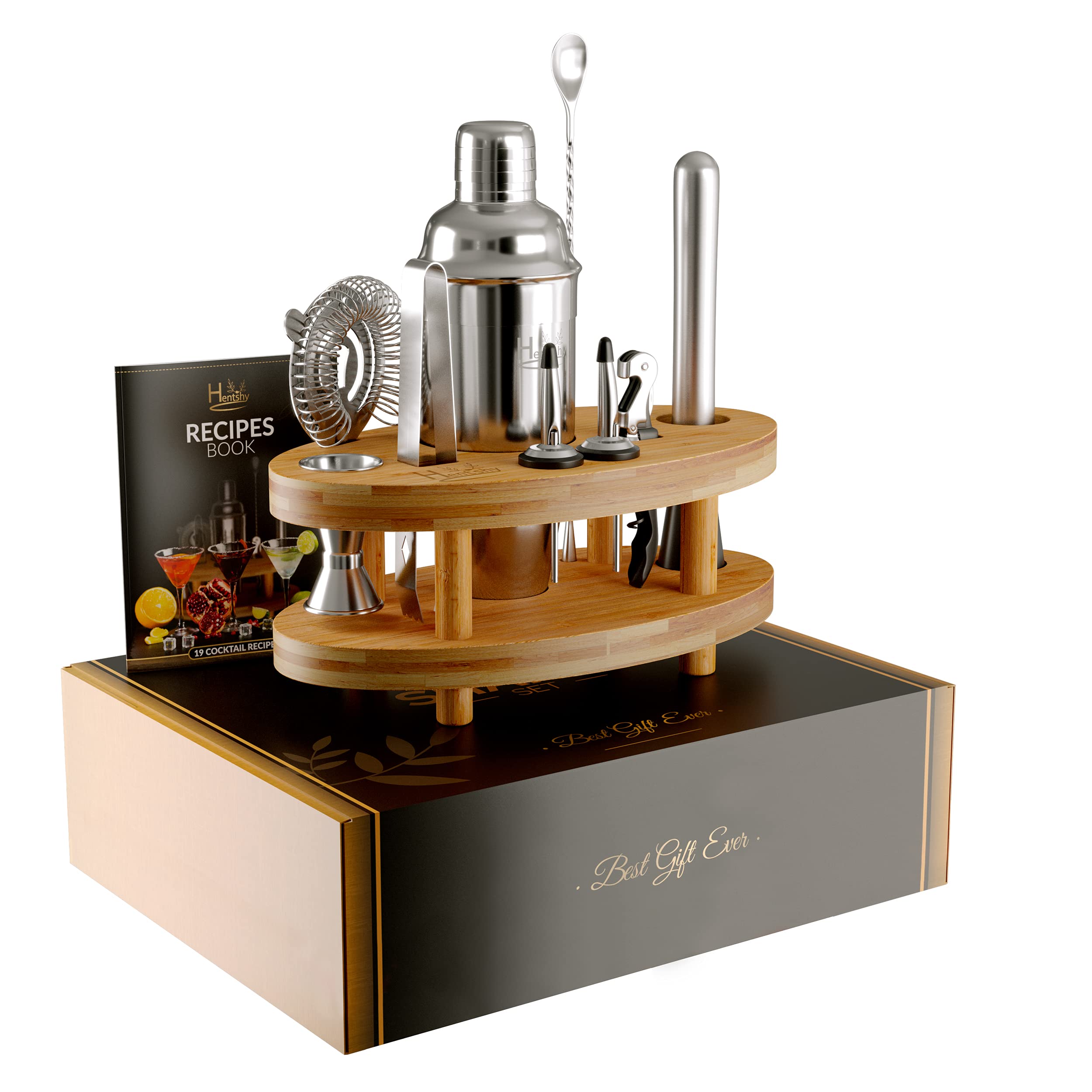 Cocktail Shaker Set Bartender Kit 14 Pc Includes Recipe Book Beautiful Gift Box/Storage Case- Stainl