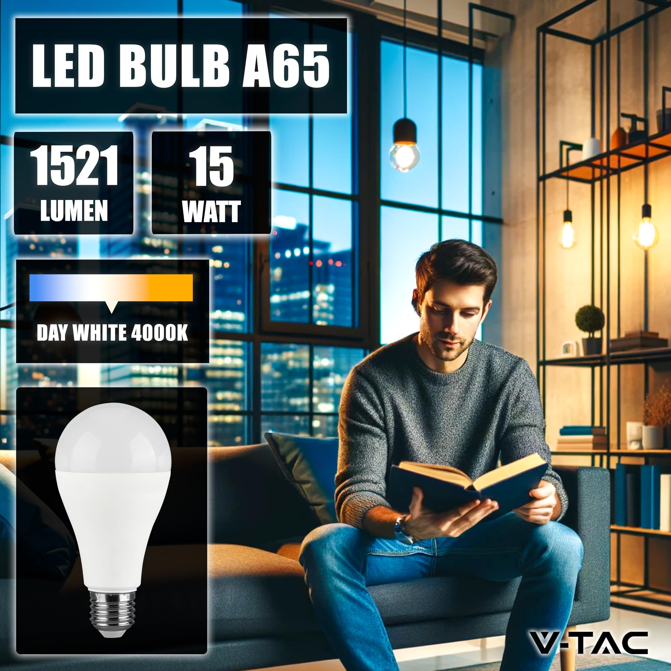 10 Lampadine LED V-Tac VT-2015 E27 15W Bulb A65 - Pack Risparmio