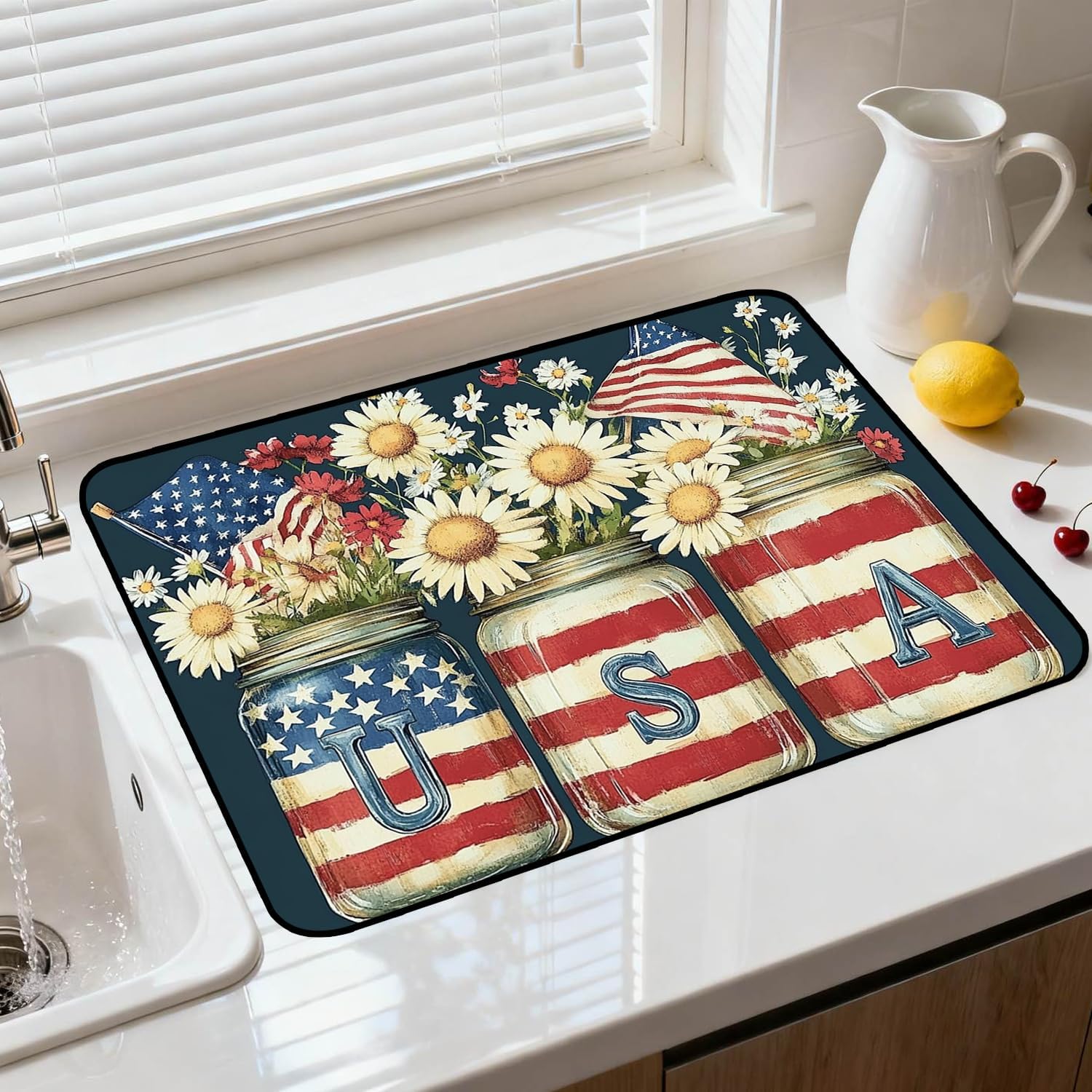 Patriotic Electric Stove Top Cover, Heat Resistant Glass Cooktop Protector for Kitchen Ceramic Countertops, Multiuse Stove Cover and Dish Drying Mat