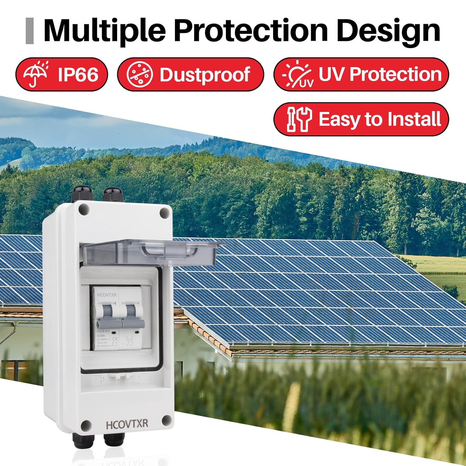 63 Amp PV Disconnect Switch,DC Isolator Switch 1000V for Solar Power,RV Breaker Box with Miniature Circuit Breaker