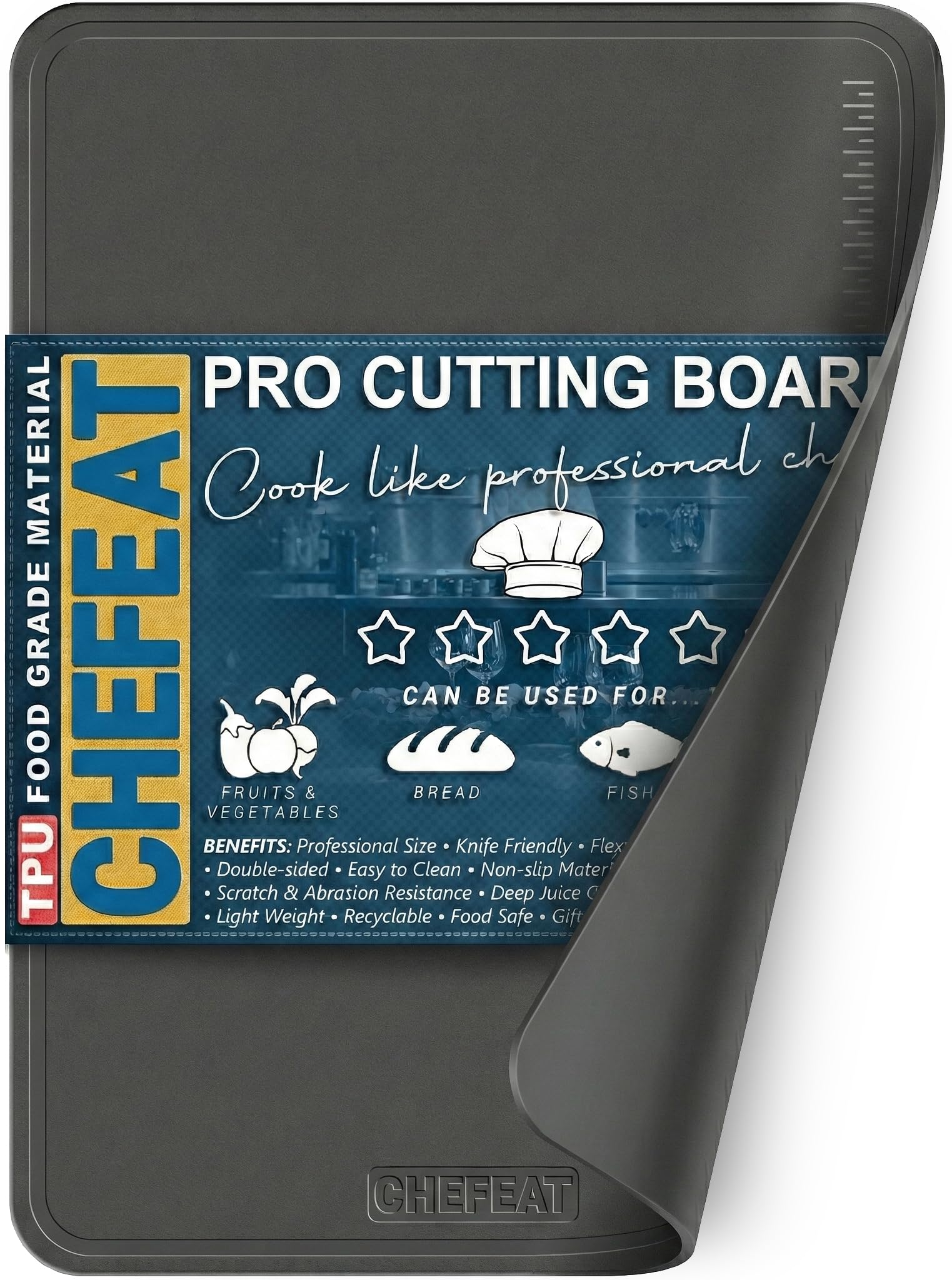 Extra Large TPU Cutting Board for Kitchen 17.3" x 12.6" Professional Flexible Extra Thick 0.14'' Knife Friendly Scratch Resistant Dishwasher Safe Juice Groove BPA Free