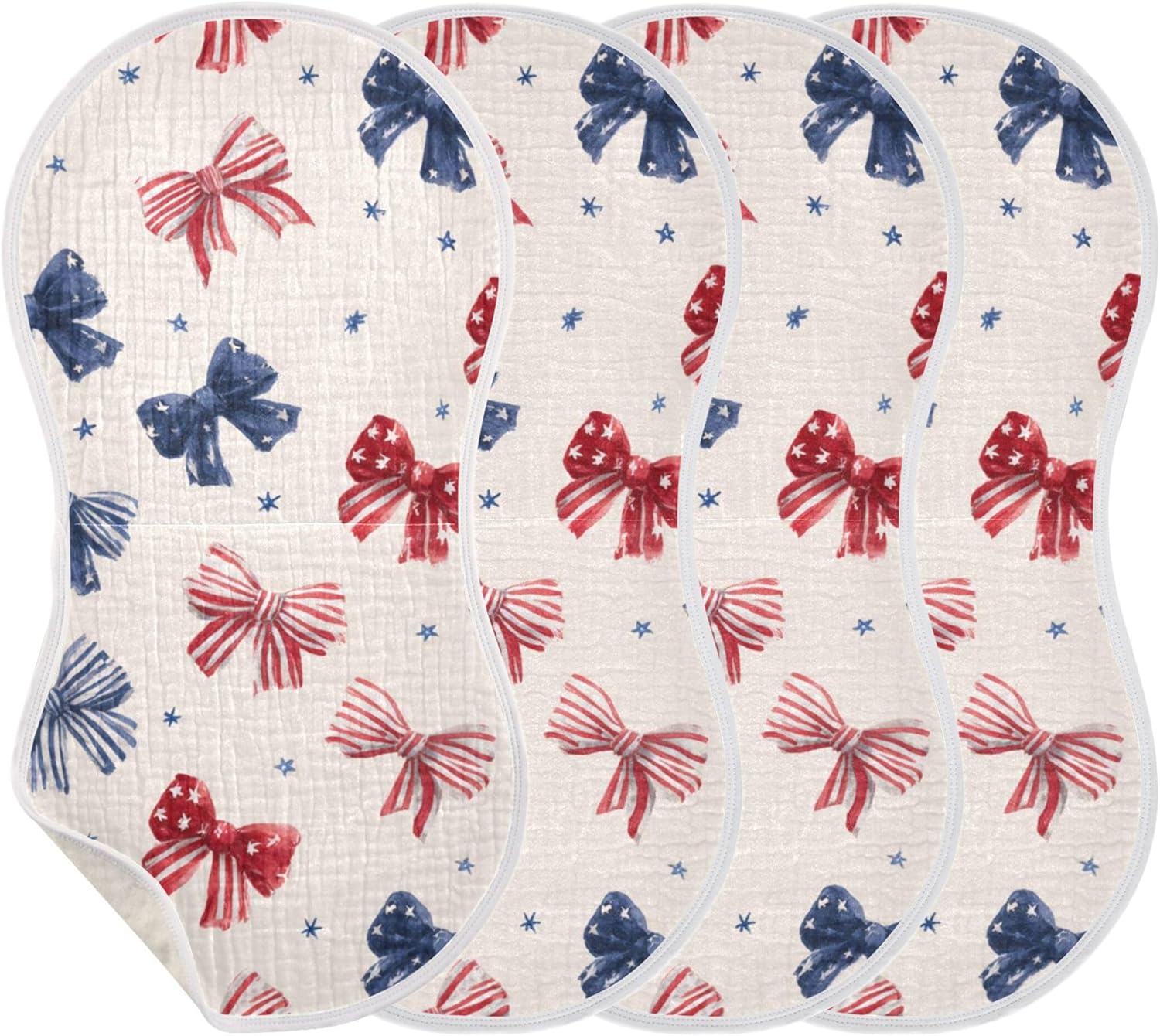 July 4th Patriotic Bow Burp Cloths Baby Boys Girls Absorbent Soft Cotton Burping Cloths Rags 4 Pack