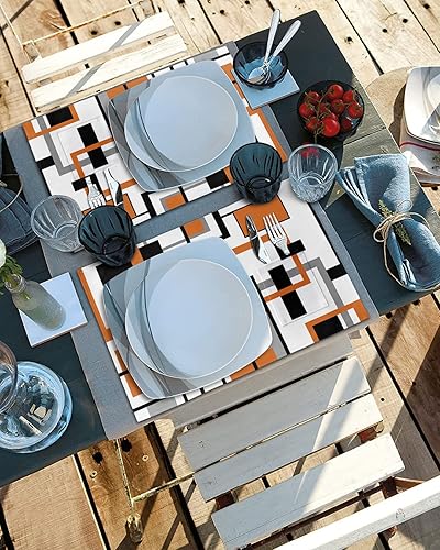 Miniatura 4 de Orange Geometry Table Placemats for Dining Table Set of 4,Cotton Linen Cloth Kitchen Place Mats with Pocket,Washable Burlap
