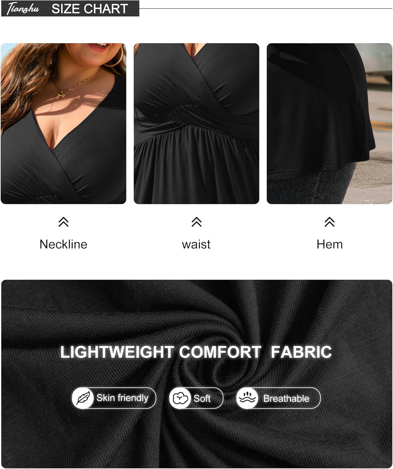 TIANZHU Women's Plus Size Dressy Tops Wrap Shirt Short Sleeve Tunic Top V Neck Low Cut Cute Blouse - Image 5