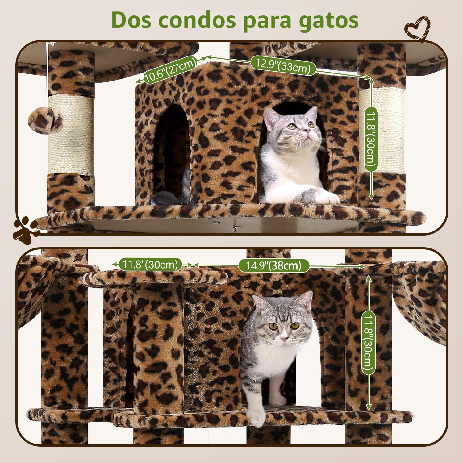 Globlazer Arbol Gato para 3-5 Gatos Leopardo XXL Alto 204 cm con 3 Perchas Acolchadas, 2 Nidos, 2 Cesta, Hamaca, Lujo Árbol Rascador para Múltiple Gatos Descansar Jugar Rascarse (F80, Leopardo)