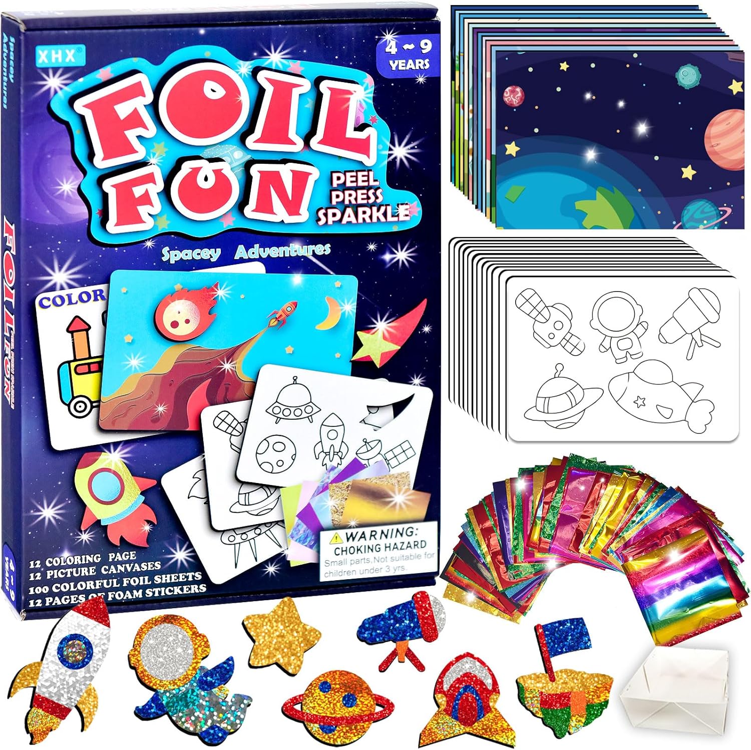 XHX Art & Craft Activity - Foil Fun, No Mess Art for Kids, Craft Kits & Supplies, DIY Creative Activity, Gifts for Boys & Girls Ages 4, 5, 6, 7, 8, 9, Travel Toys (Vegetable)