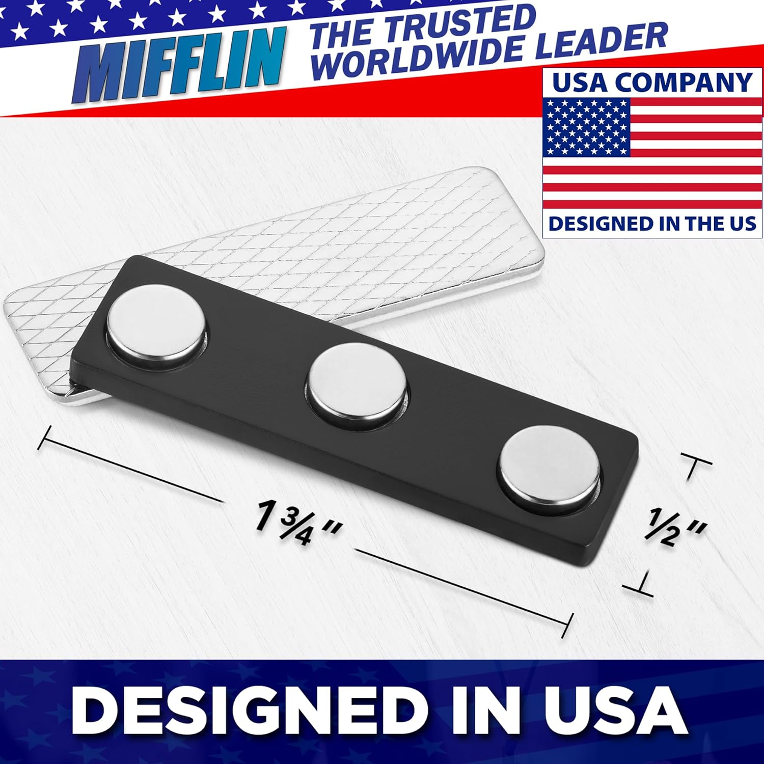 Mifflin-USA Name Tag Magnets (100 Magnets, 1.75 x 0.5 inches), Name Tag Magnet Backs w/ 3 Extra-Strong Neodymium for ID Badge Holders