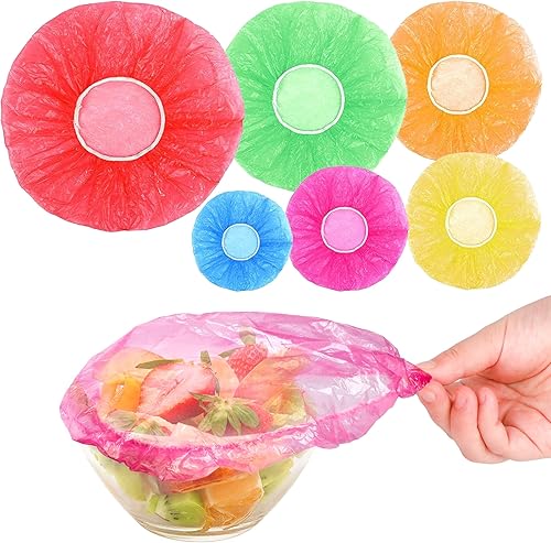 Ruisita 120 fundas de plástico para platos de platos, reutilizables, elásticas, coloridas, para almacenamiento de alimentos, 6 colores translúcidos