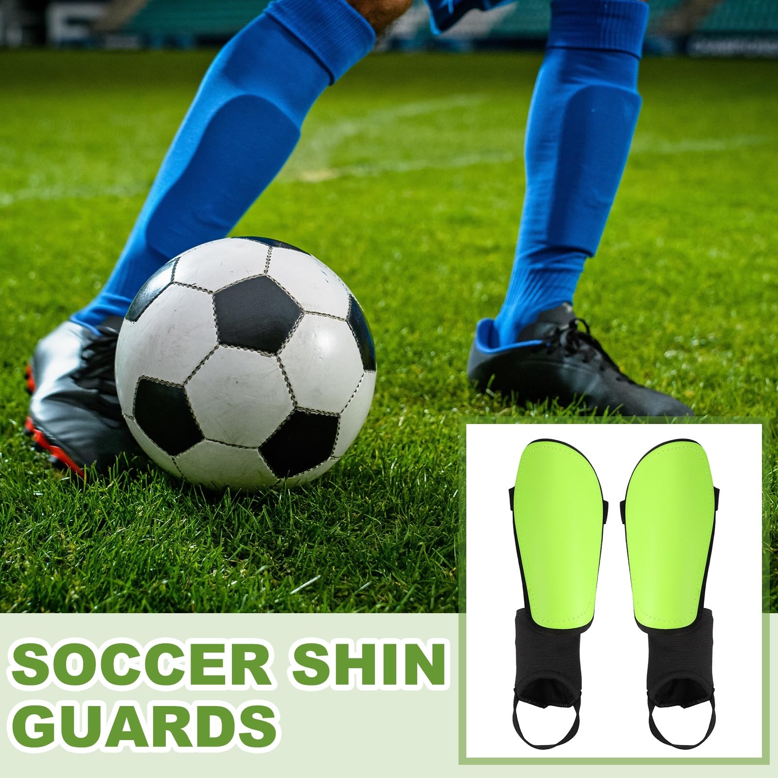 Espinilleras de fútbol, almohadillas de EVA con protección para el tobillo, aptas para adultos jóvenes, mujeres y hombres, entrenamiento, tamaño XL y verde fluorescente
