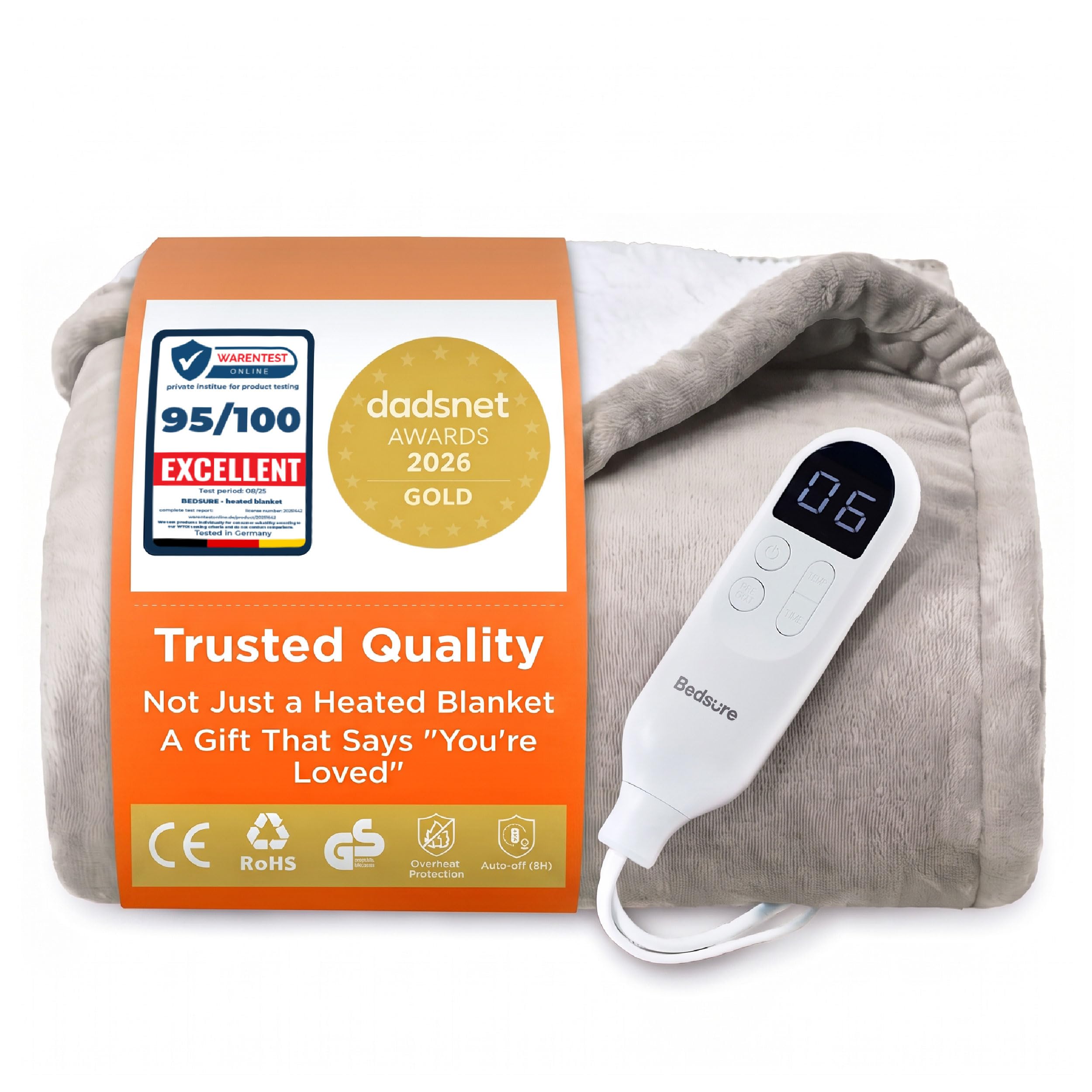 Bedsure Electric Blanket Heated Throw - Flannel, 130x160cm, Beige