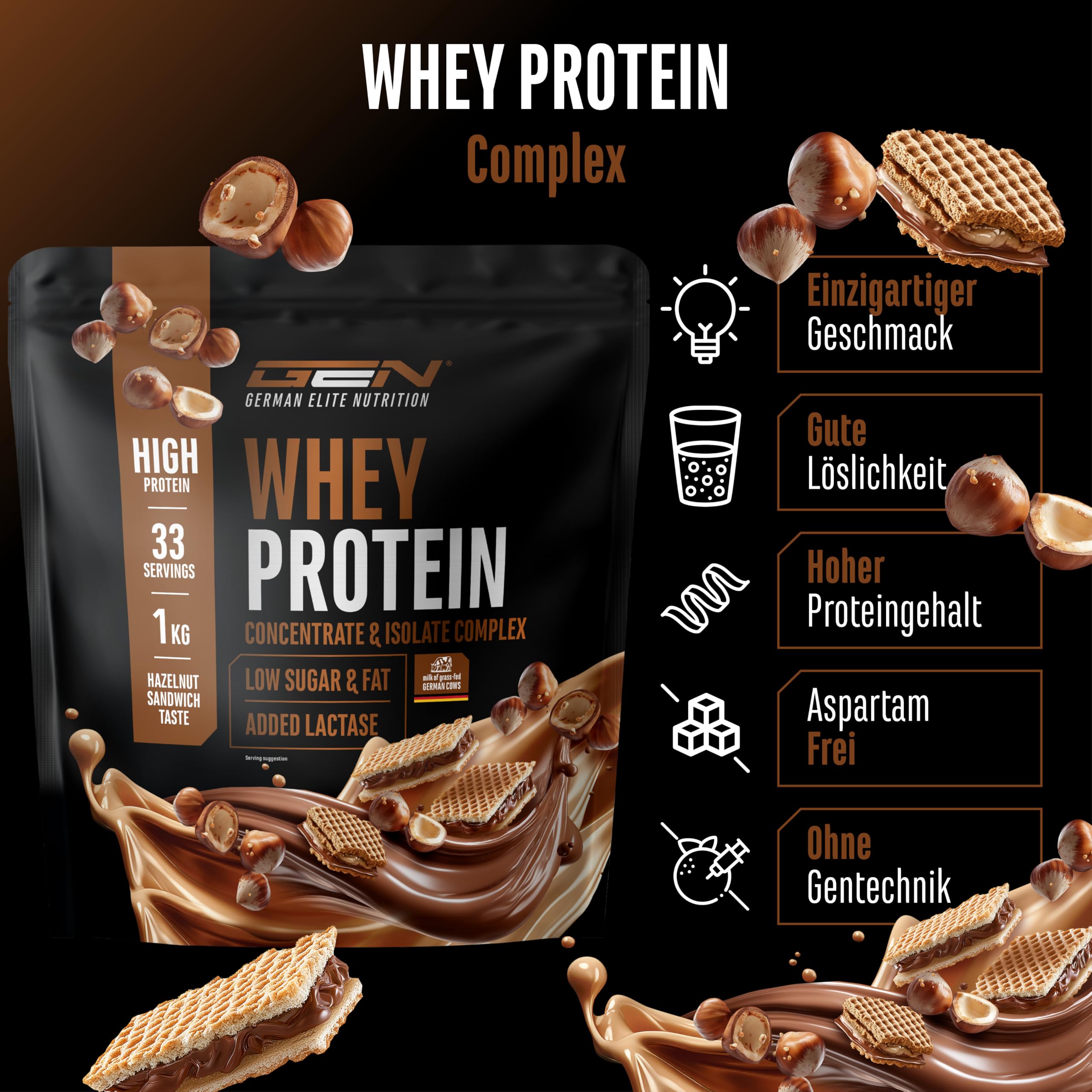 GEN GERMAN ELITE NUTRITION Whey Protein Pulver - 1000 g - Whey Isolat