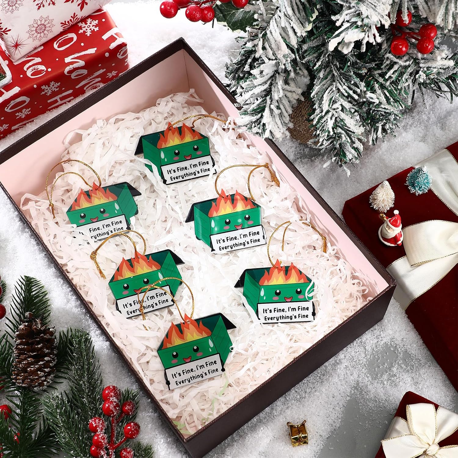 Sieral 6 Pcs Dumpster Fire Hanging Ornament Everything is Fine, Green image 2