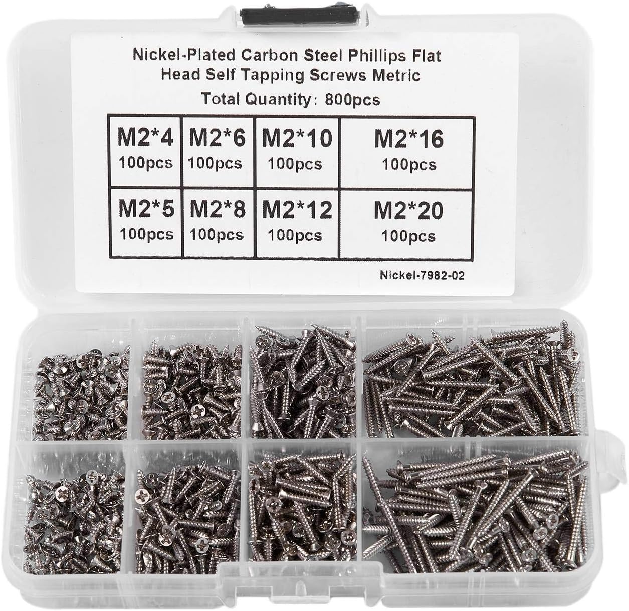 DaysAgo 800Pcs Steel Self Tapping Screw Assortment Kit Lock Nut Wood Thread Nail Screw Sets M2