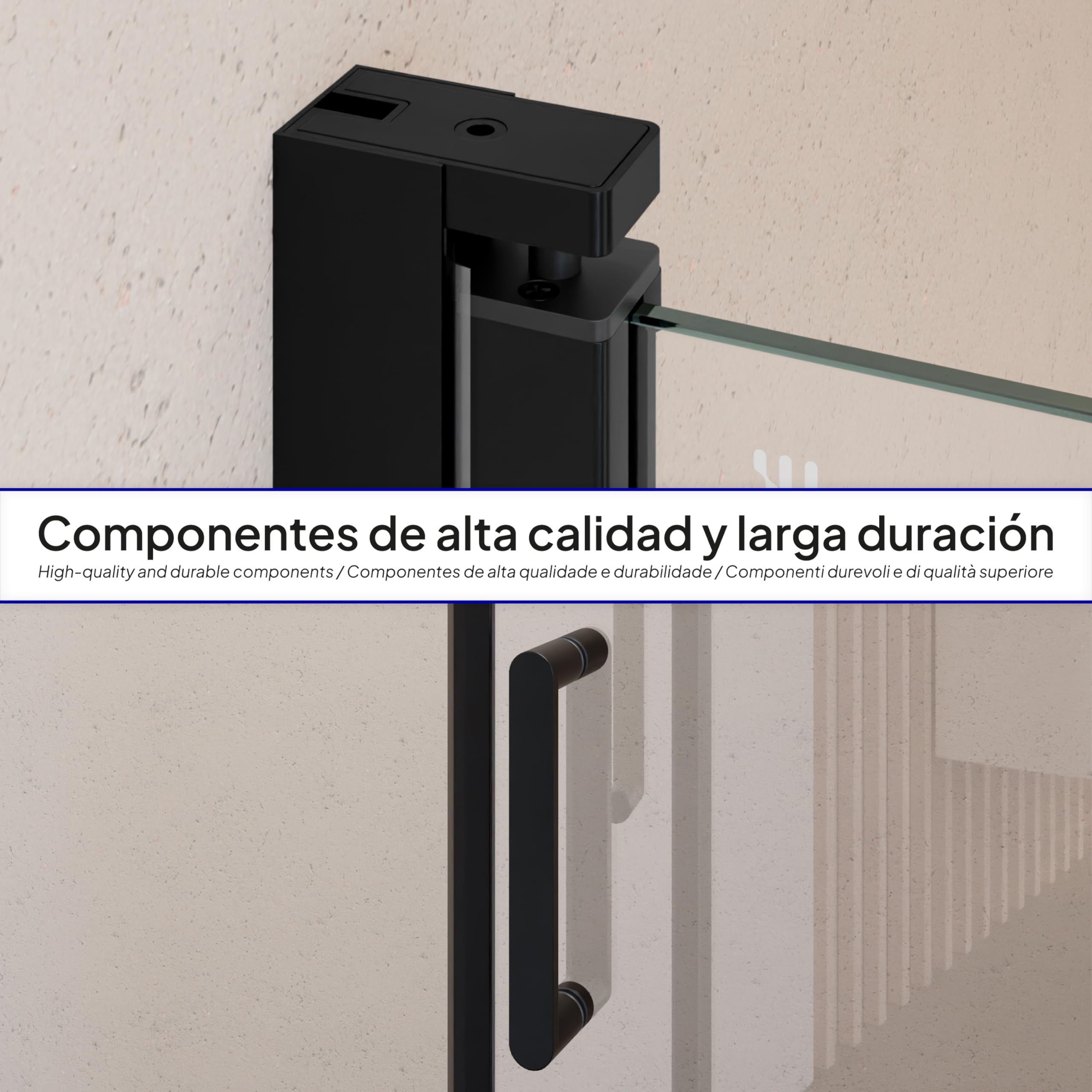 Mampara de ducha 94x190 cm rango de ajuste de 94-97 cm, altura: 190 cm, vidrio de seguridad ESG con nano transparente de 6 mm con perfiles de aluminio negro - BC