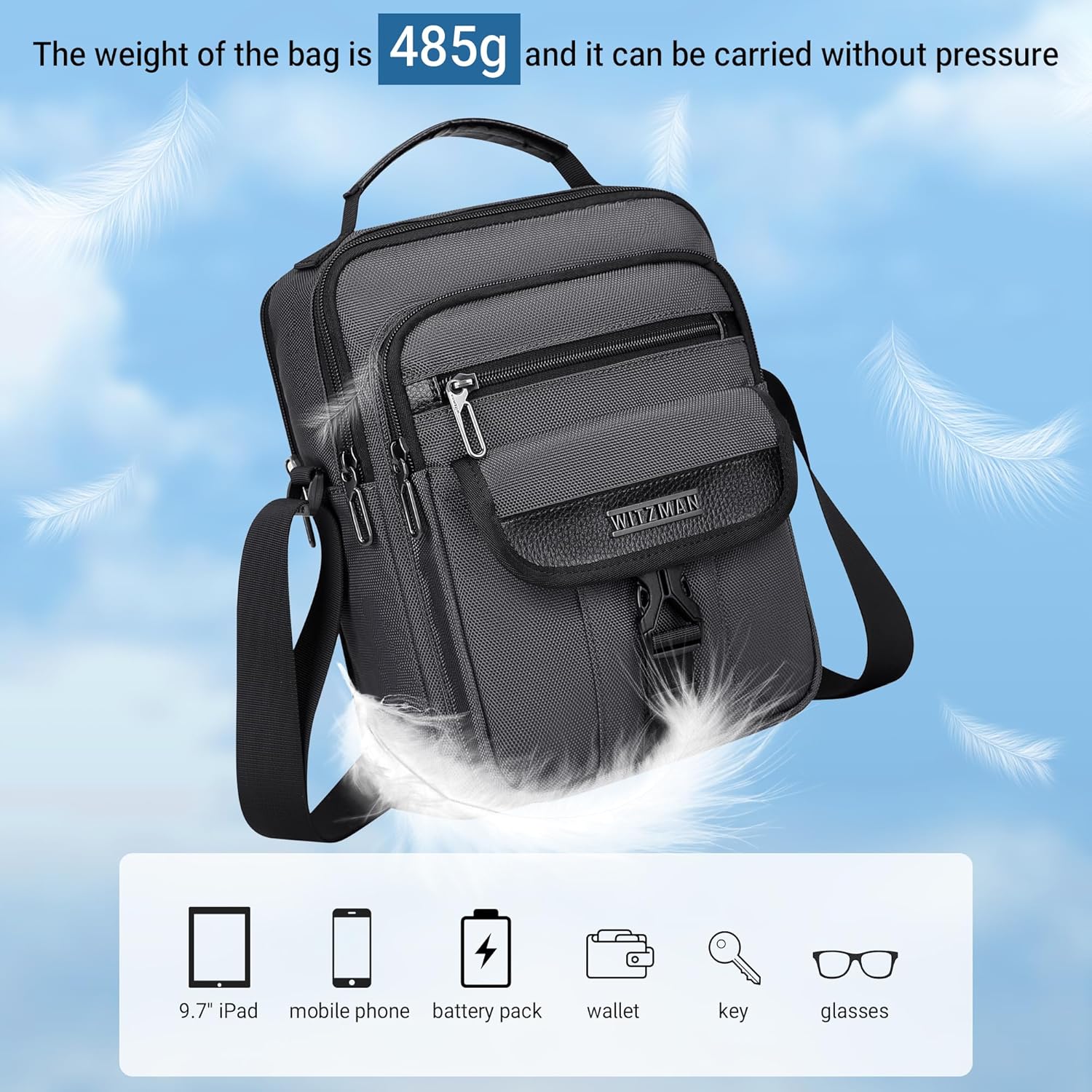 WITZMAN Crossbody Bags for Men Travel Shoulder Bag Lightweight Man Purse Small Casual Messenger Bag for Work Traveling - Image 5