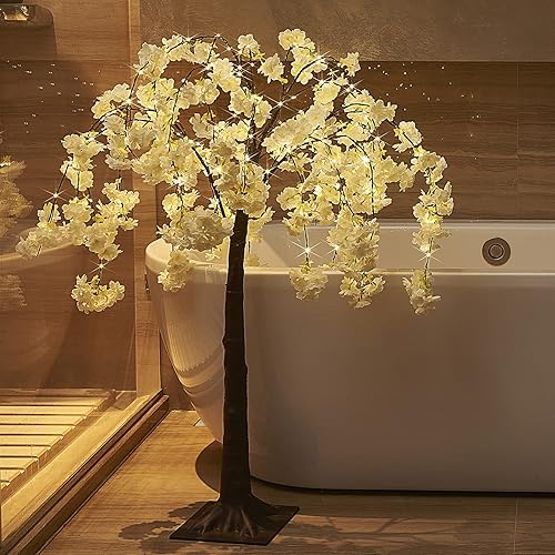 Miniatura 4 de LITBLOOM - Árbol de cerezo blanco con luces, 4 pies, 180 luces de hadas, árbol iluminado sintético para interiores y exteriores, para casa, boda,