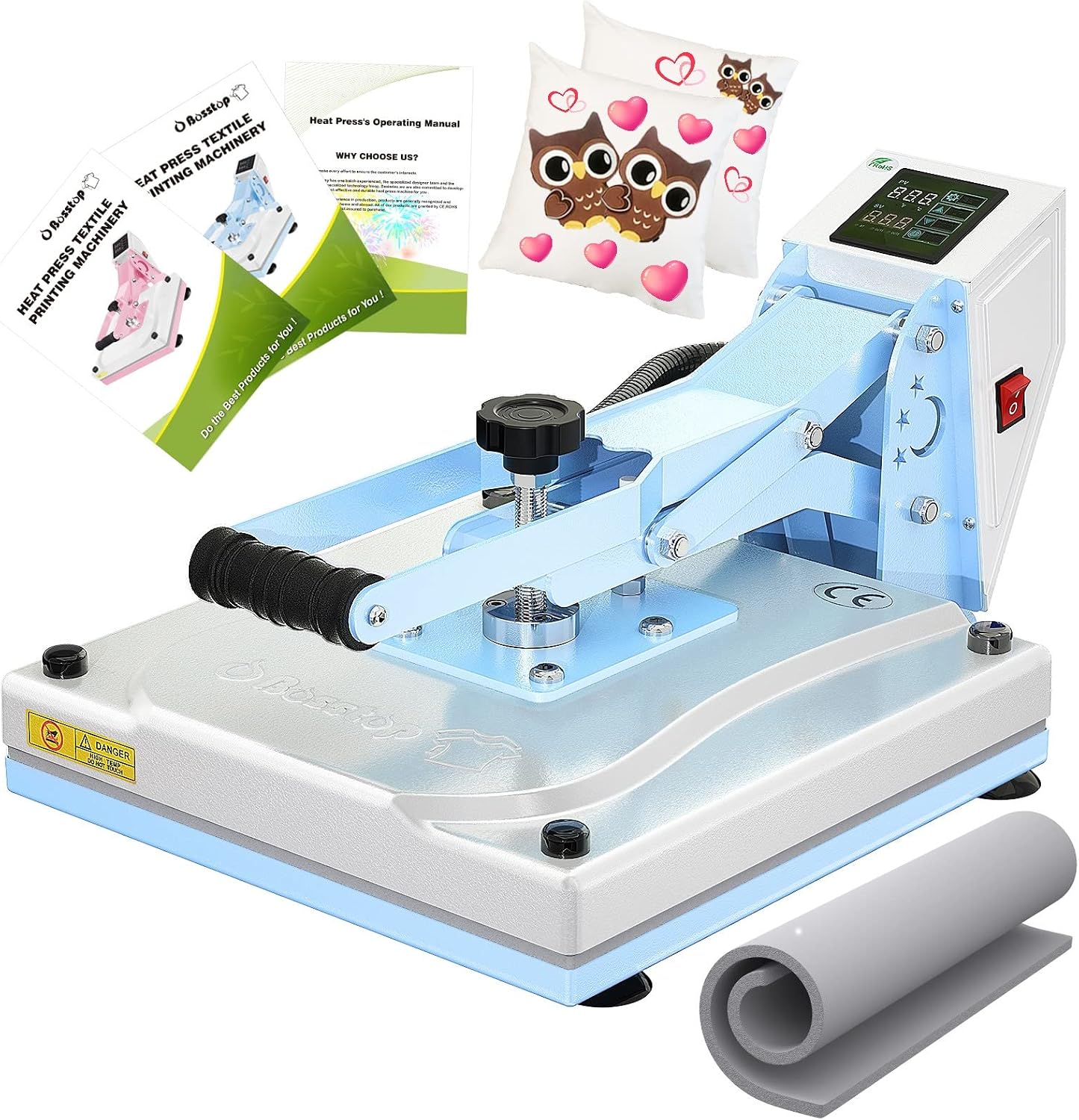 O BOSSTOP Upgrade Sublimation Clamshell Heat Press 15x15,DIY Digital Industrial-Quality Heat Press Machine for T Shirts,Rhinestone HTV Vinyl Heat Press for Home Use,Businessman CE/ROHS,Blue