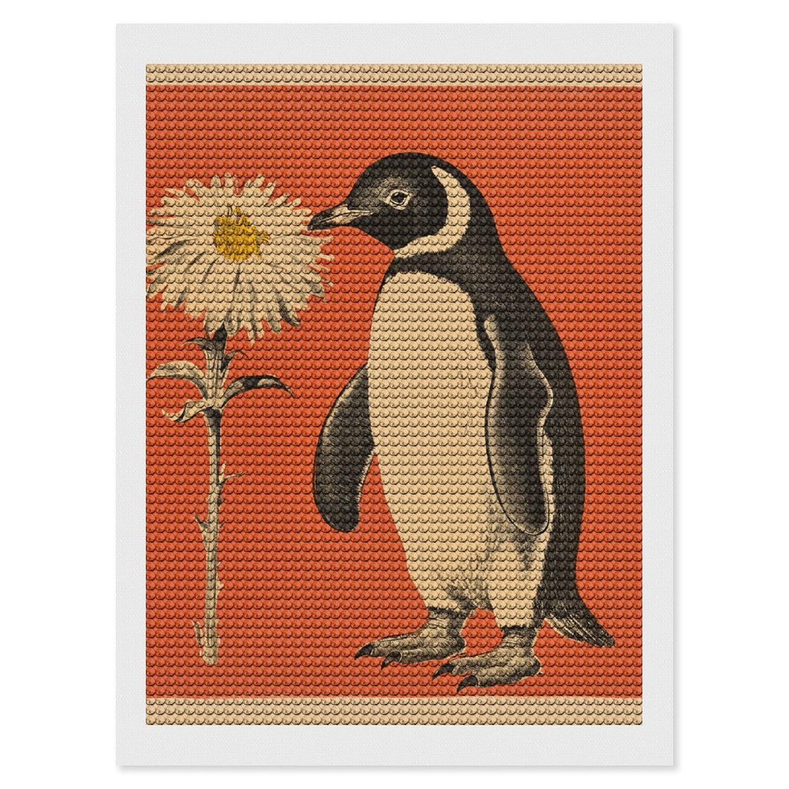 NONHAI Diamond Painting Kits for Adults - DIY Diamond Art Kits for Beginners - Full 5D Paint Drill Diamond Dots Paintings- A Flower and Penguin Diamonds Pictures Gem Art and Craft Wall Decor 12"x16"