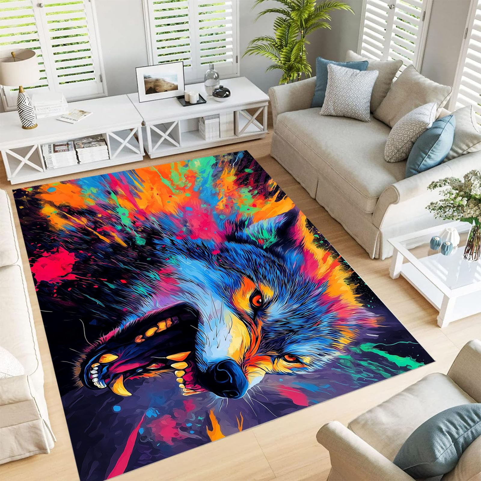 Tapis lavable loup d'encre anti-tache, revêtement de sol antidérapant et robuste pour votre bureau