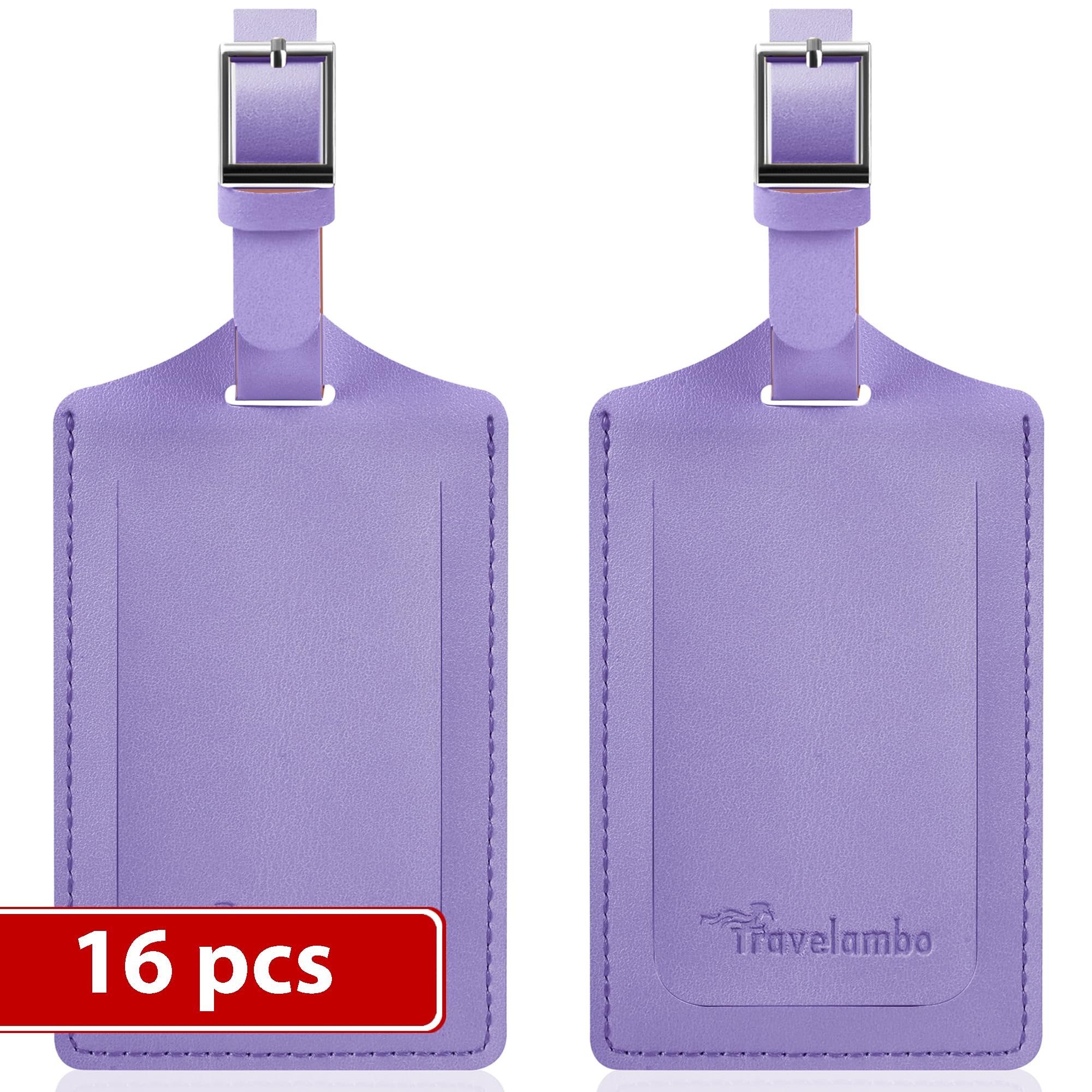 Travelambo Luggage Tags for Suitcases Faux Leather Privacy Protection 16 Pack Bag Tags Travel Accessories Essential, Classic Purple