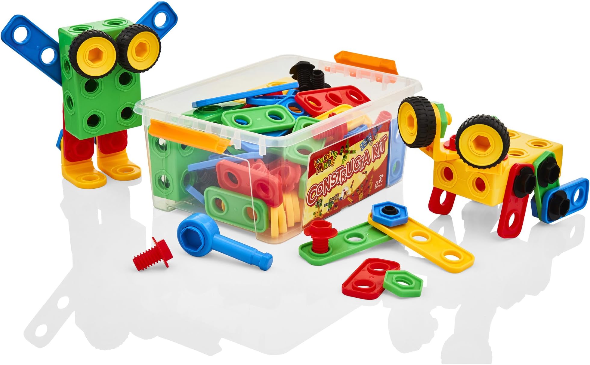 Learning Minds Constructa Kit Tub - 85 Piece Childrens Construction Set - Building Toy For Kids Aged 3 Years +