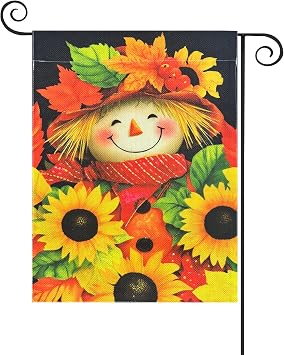 TOPFLAGS Fall Garden Flag 12x18 Inch Double Sided Scarecrow Autumn Yard Flags Decoration for Home Porch Outside