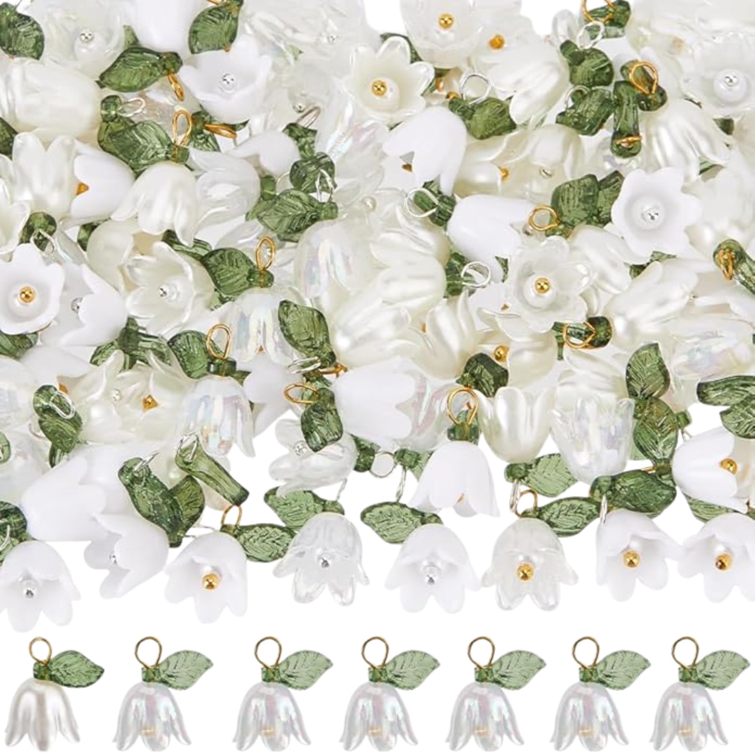 SNOWY SHOP 10pcs White Lily of the Valley Flower Charms with Green Leaves – DIY Jewelry Making Beads for Earrings, Necklaces & Bracelets | Cute Craft Supplies for Jewelry Makers & Crafters | Floral Pendants-image-21