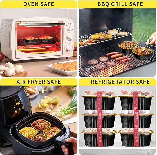 Miniatura 5 de HEYYUMI Moldes de papel de aluminio de 10 onzas con tapas y cucharas, paquete de 40 moldes cuadrados desechables de 4 x 4 pulgadas, moldes para