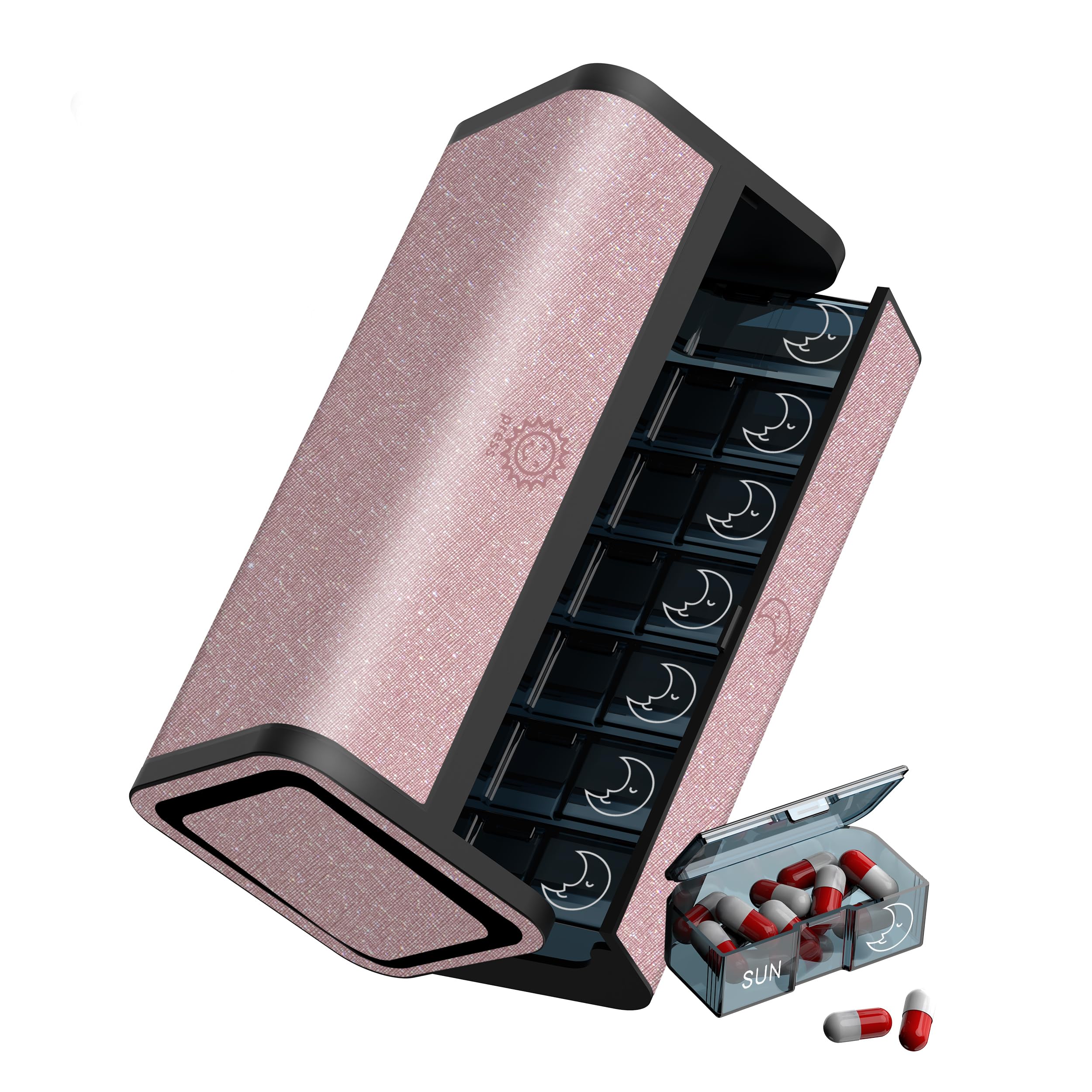 TALVOLC M Weekly Pill Organizer, Travel AM PM Pill Box 7 Day, Large Removable 2 Times a Day Medicine Case, Luxury Twice Daily Portable Foldable