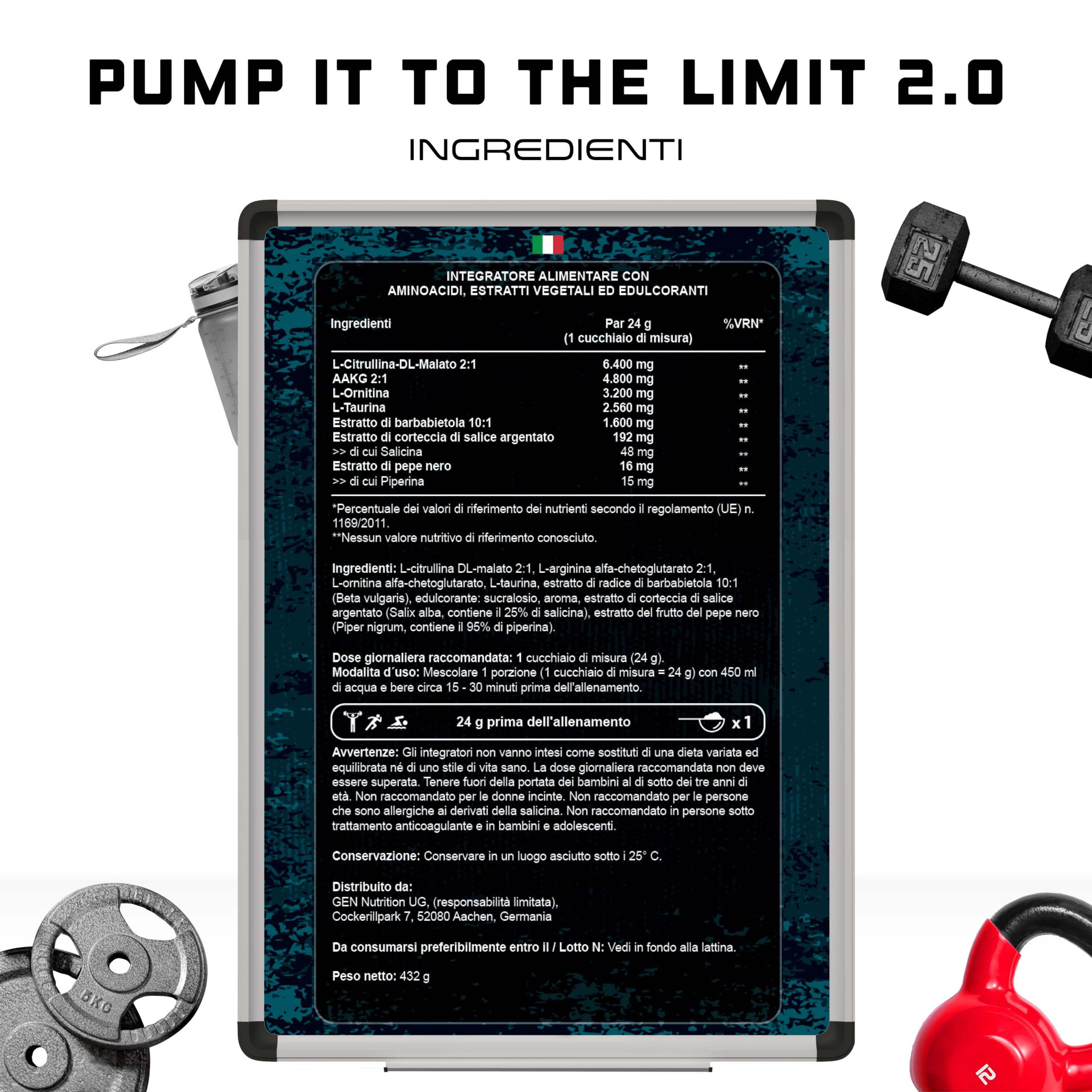 Pump it to the Limit - Pump Booster - Dose altissima - Pre-allenamento Citrullina + AAKG + Taurina + L-Ornitina + Estratto di Barbabietola - Senza Caffeina - 432 g di polvere - Gusto Tripla Ciliegia