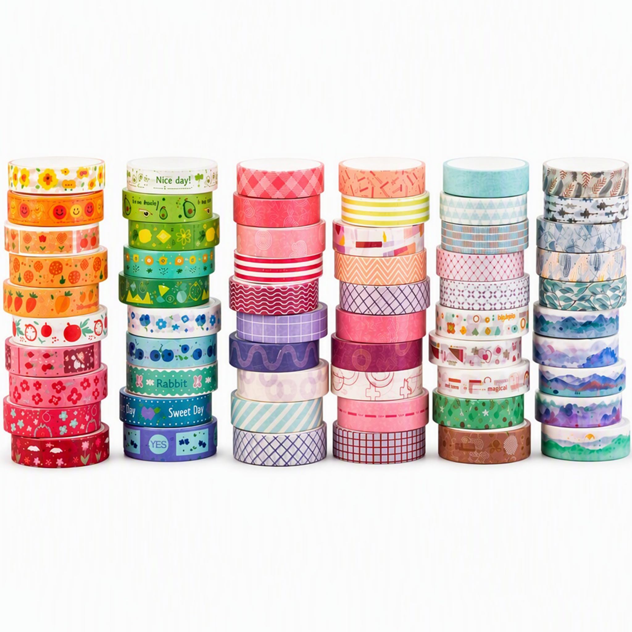 Durdiiy 60 Rolls Washi Tape Set,10mm Colored Print Tape for Scrapbooking